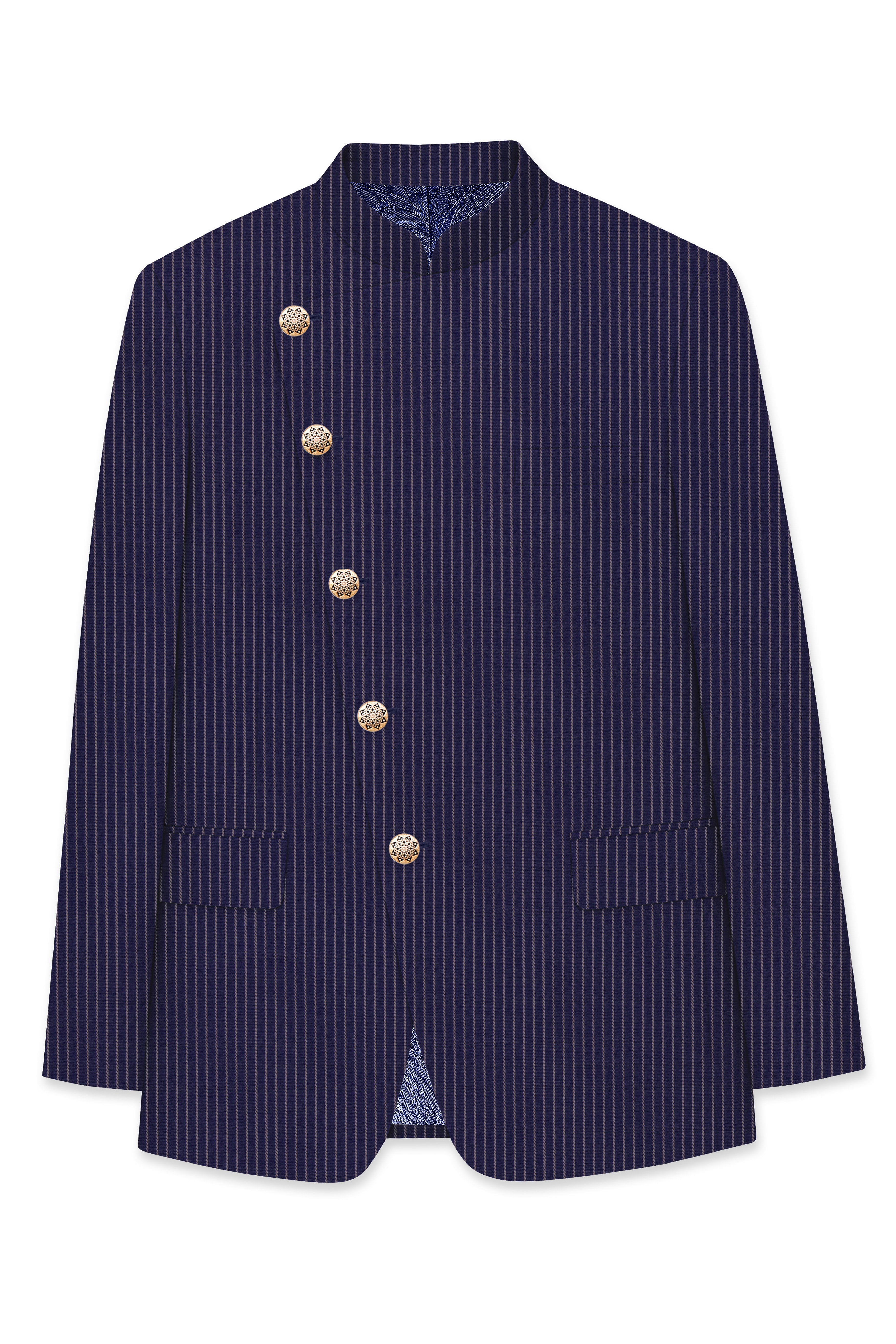 Martinique Blue with Prelude Striped Bandhgala/Mandarin Corduroy Premium Cotton Blazer