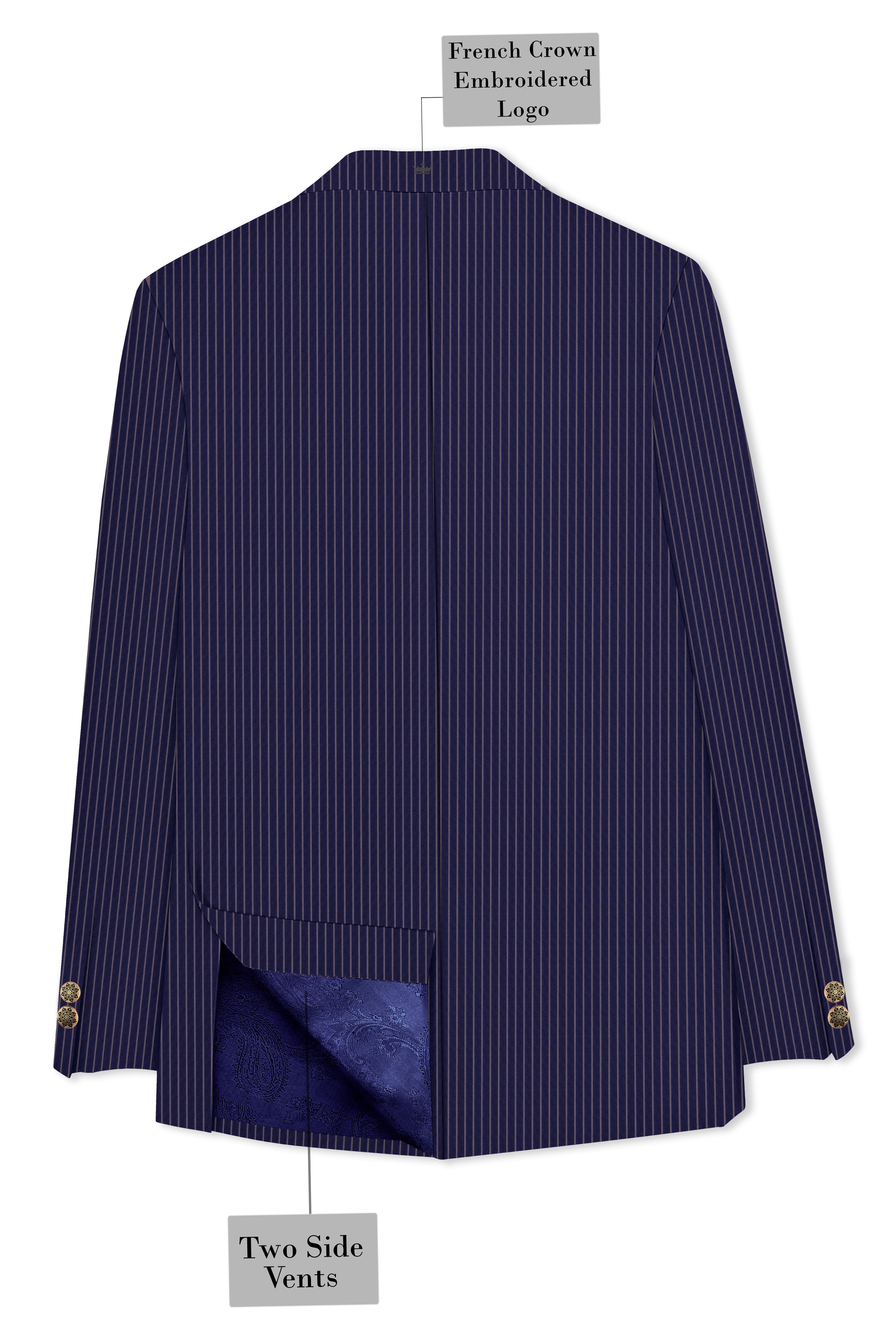 Martinique Blue with Prelude Striped Bandhgala/Mandarin Corduroy Premium Cotton Blazer