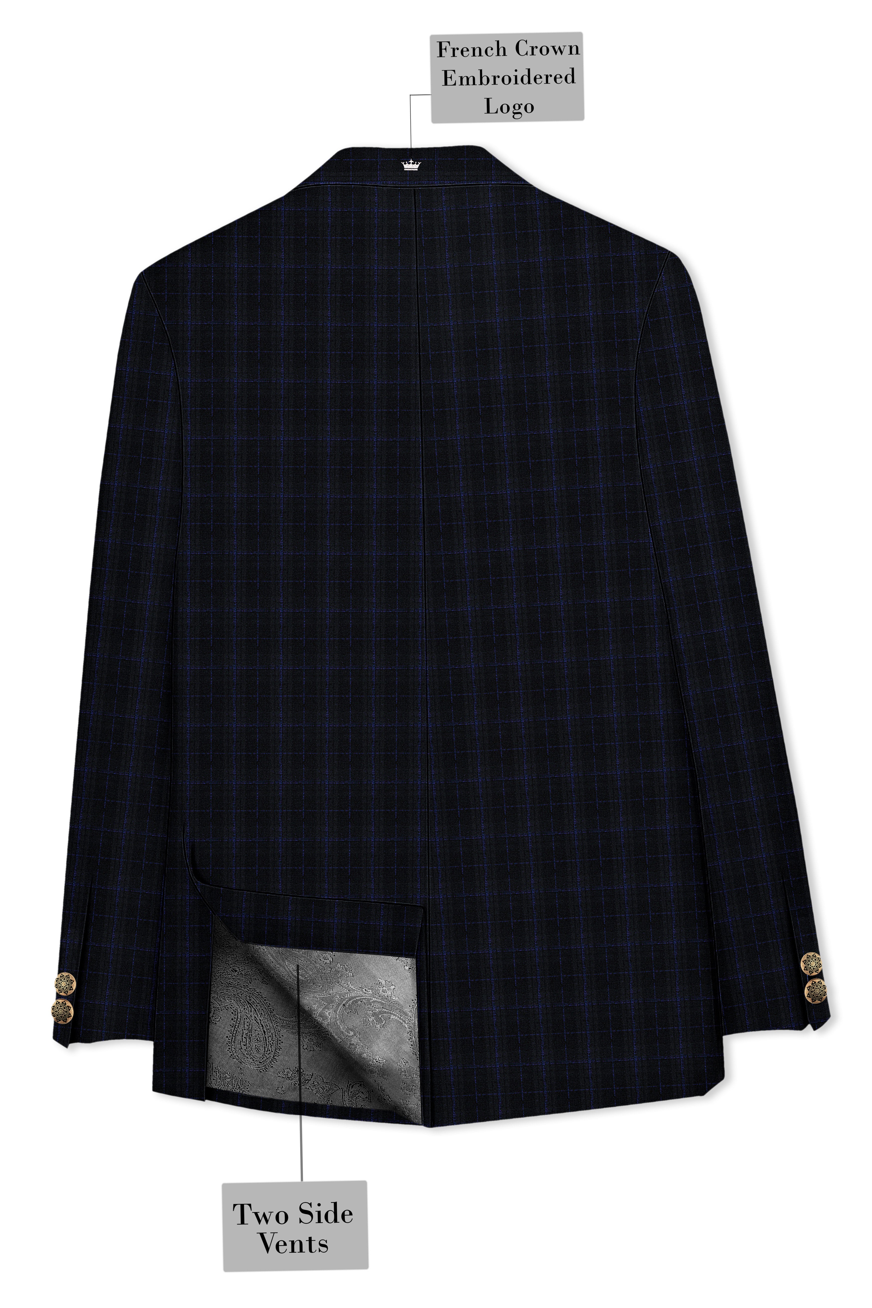 Mine Shaft Black Plaid Cross Placket Bandhgala Wool Rich Blazer