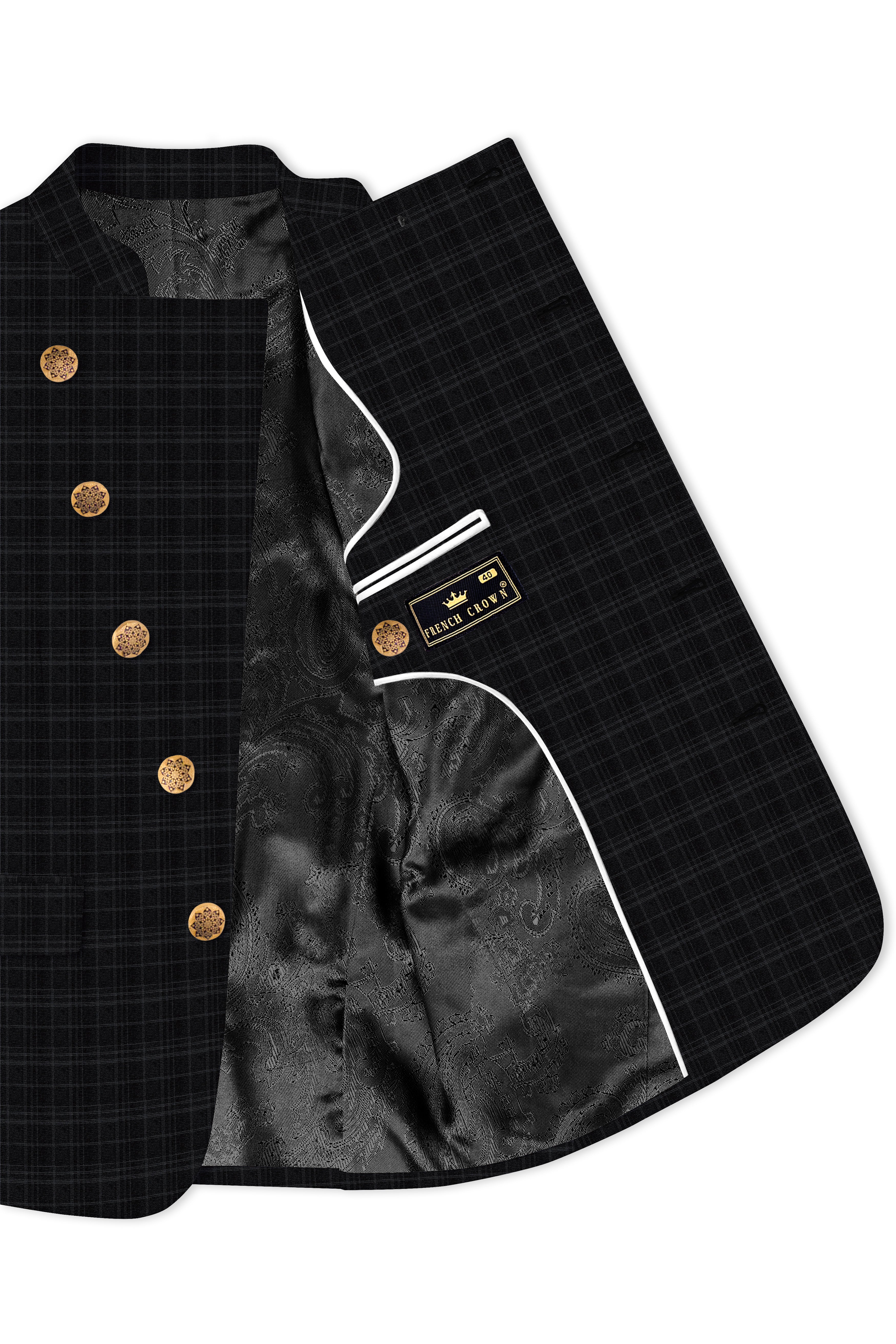 Star Dust and Shark Grey Plaid Cross Placket Bandhgala Wool rich Blazer