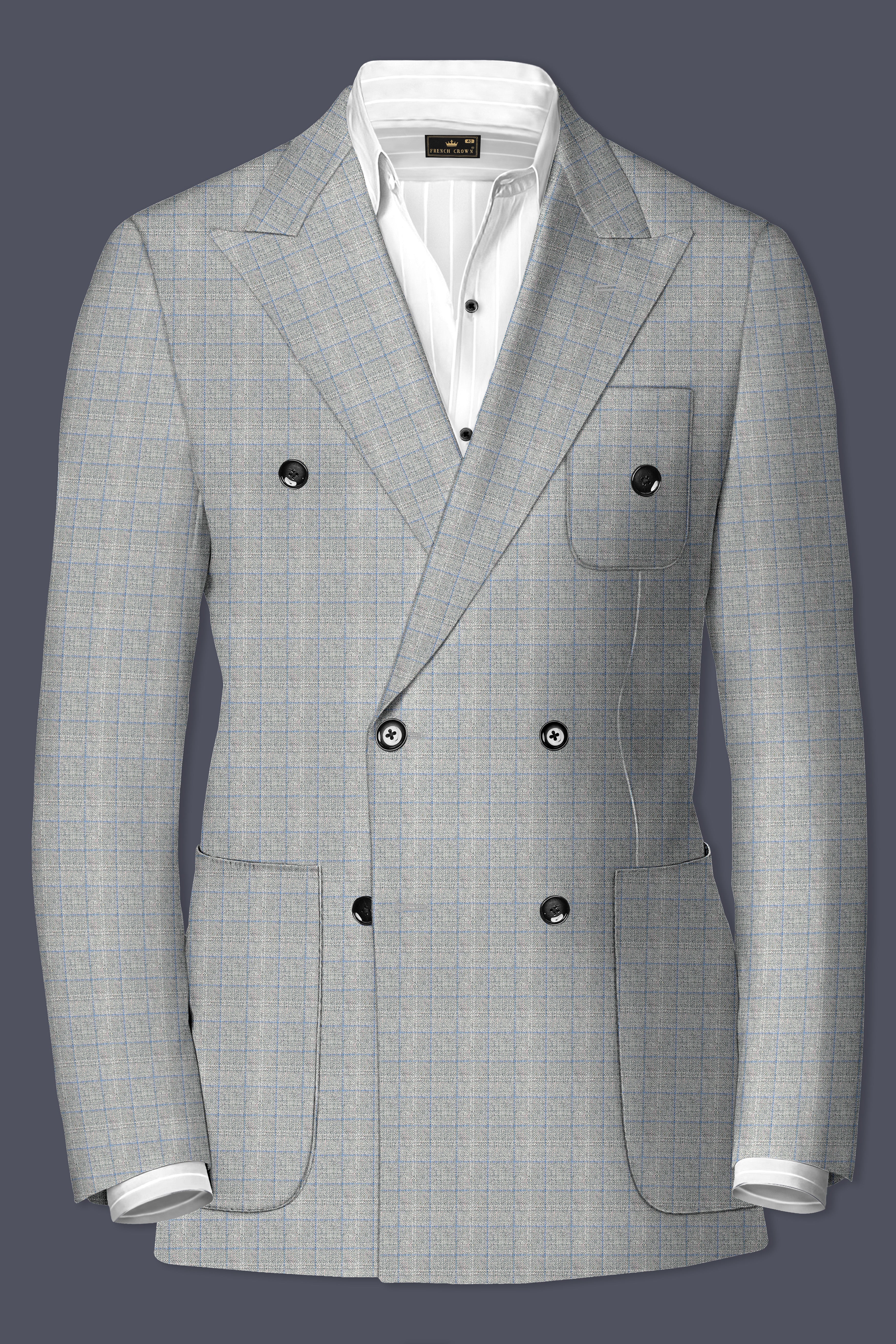 Pale Slate Plaid Double-breasted Woolrich Sports Blazer
