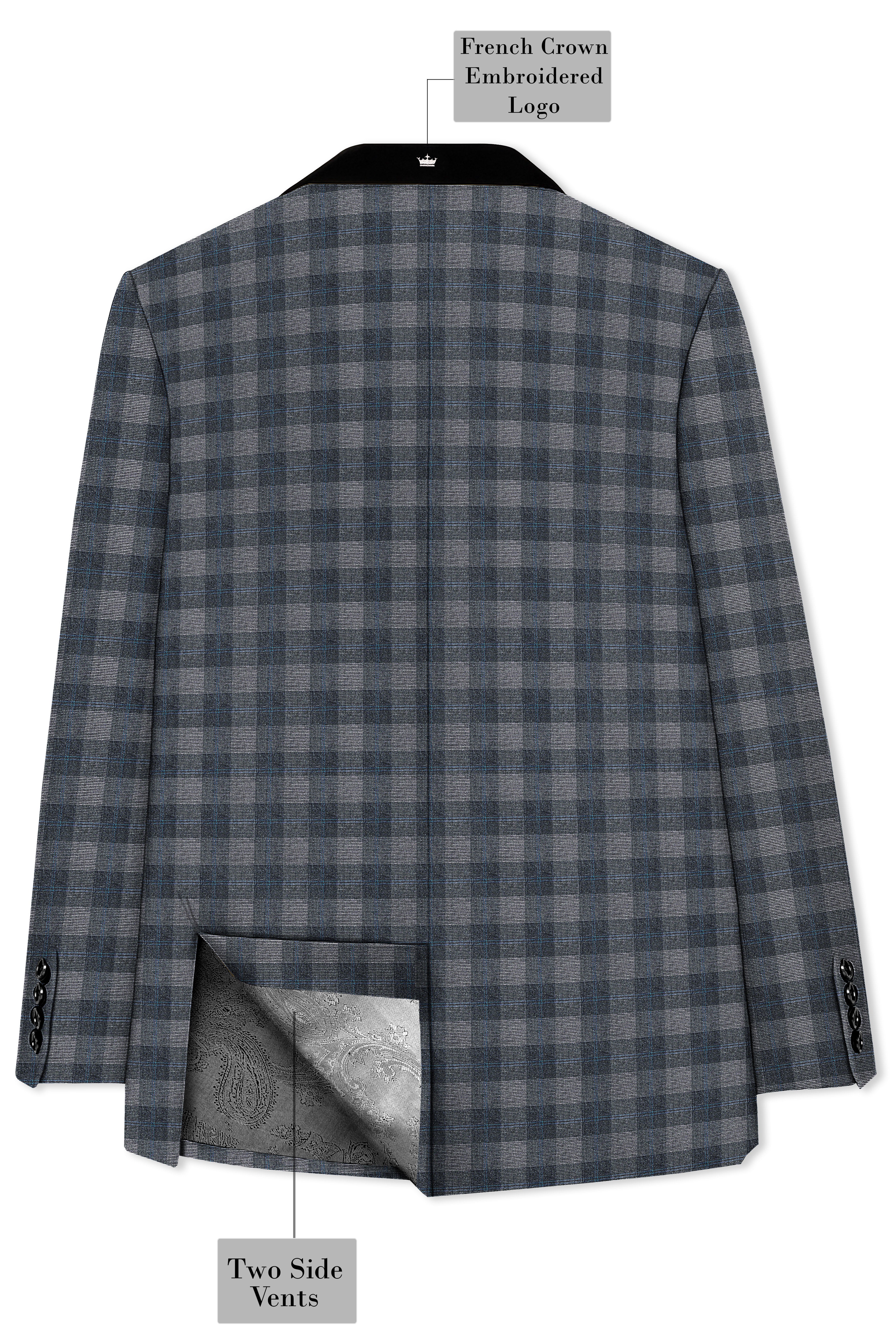 Nobel and Chicago Grey Plaid Wool Rich Tuxedo Blazer