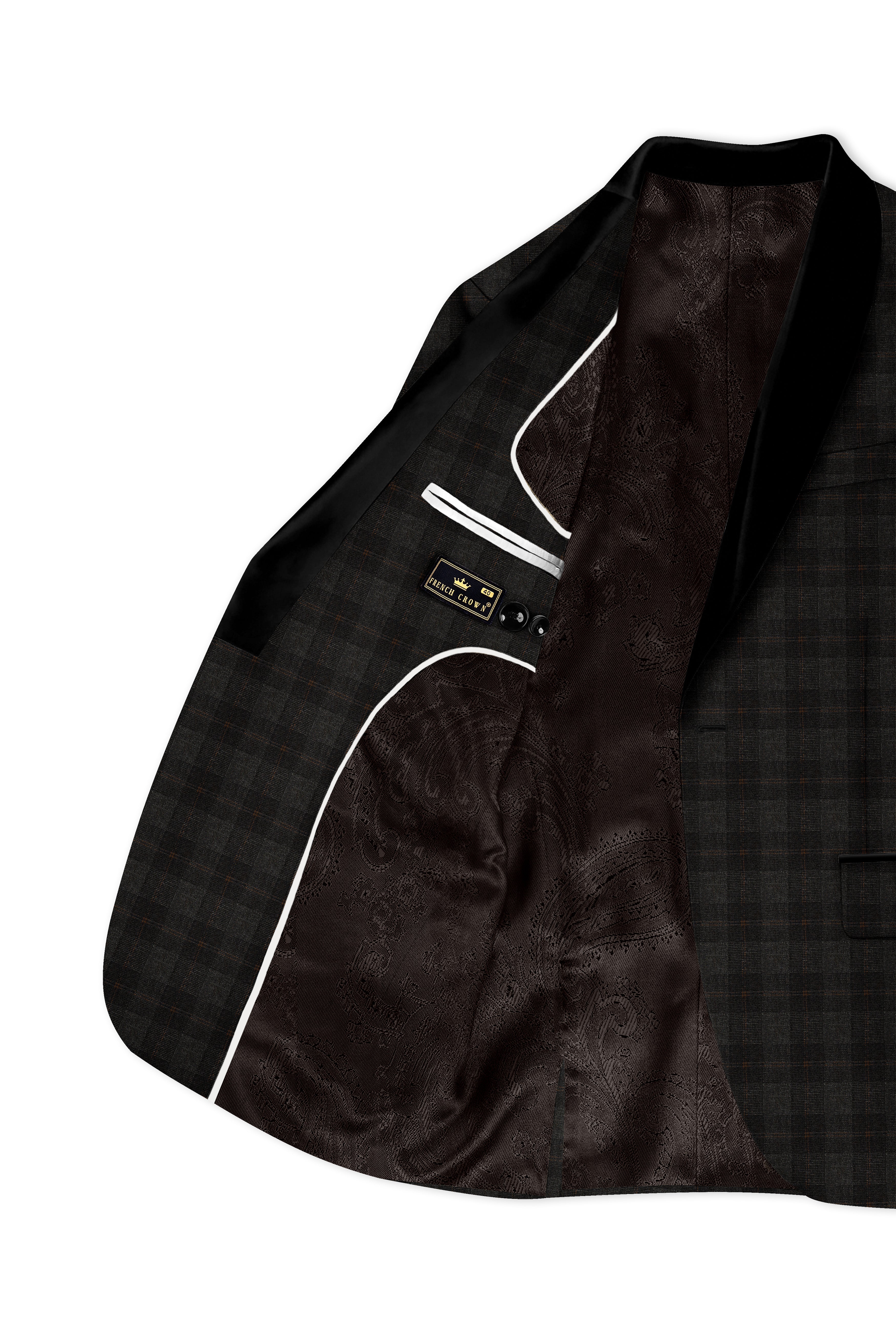 Thunder and Spice Brown Plaid Wool Rich Tuxedo Blazer