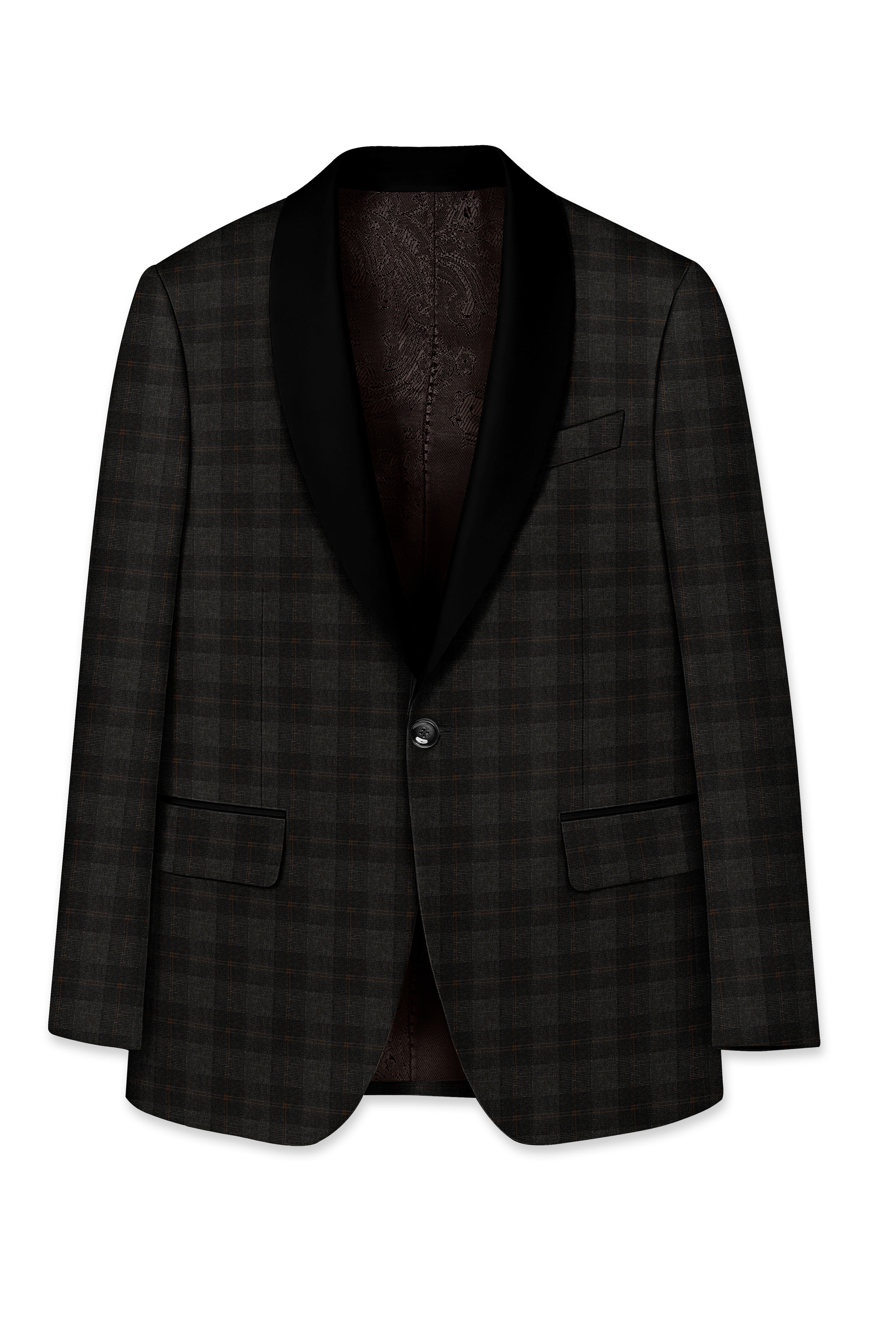 Thunder and Spice Brown Plaid Wool Rich Tuxedo Blazer