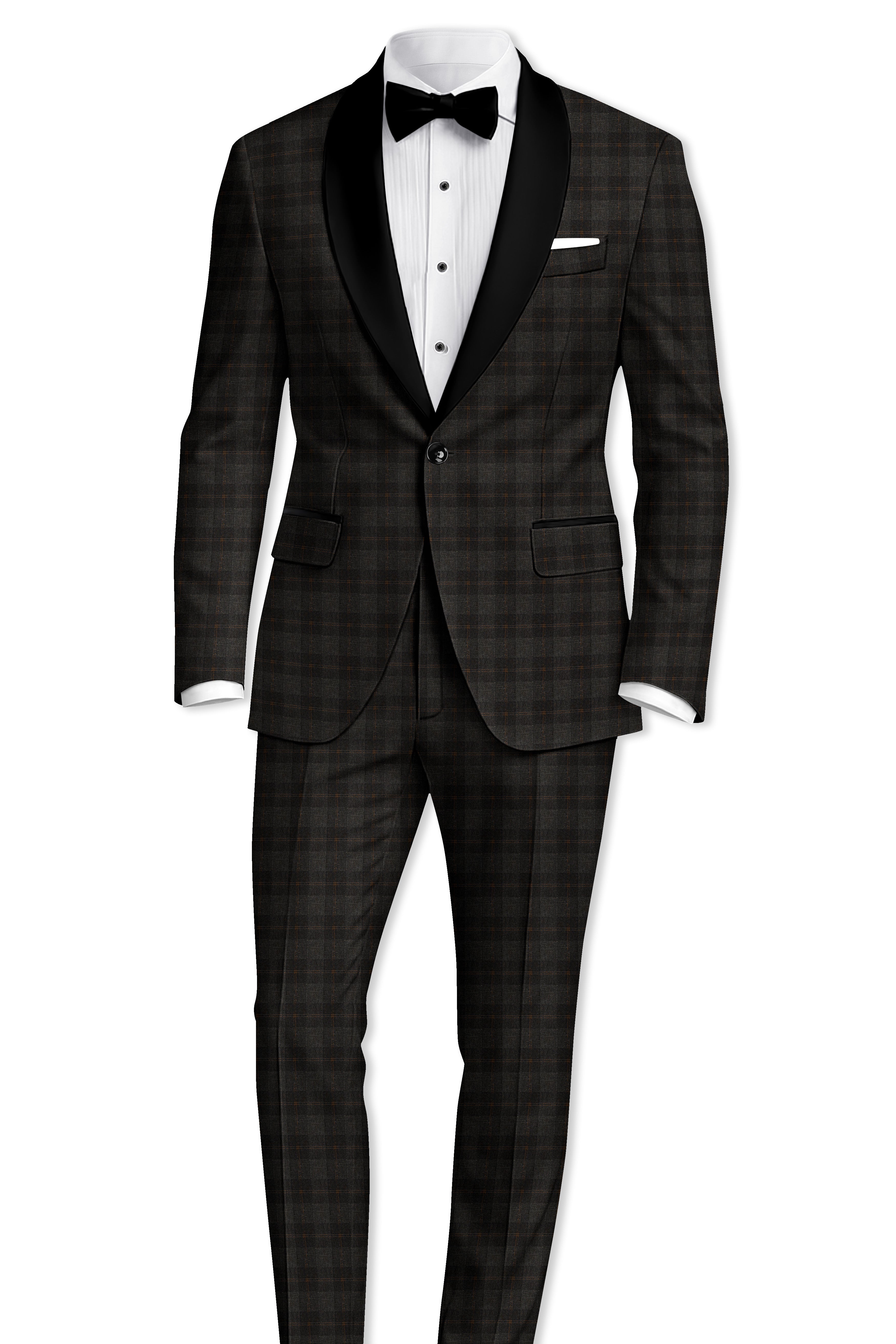 Thunder and Spice Brown Plaid Wool Rich Tuxedo Blazer