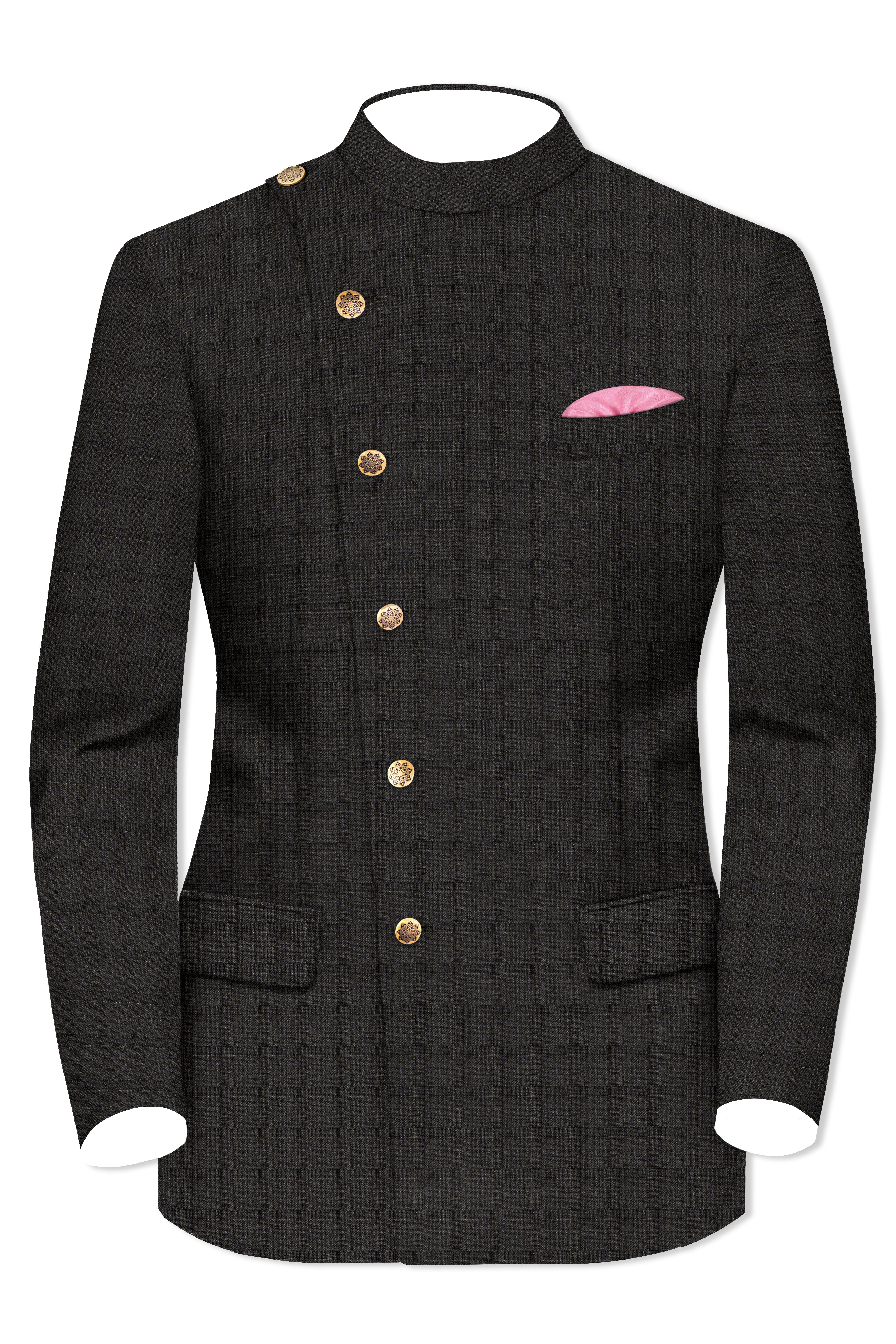 Armadillo Brown subtle windowpane Cross Placket Wool Rich Bandhgala Blazer