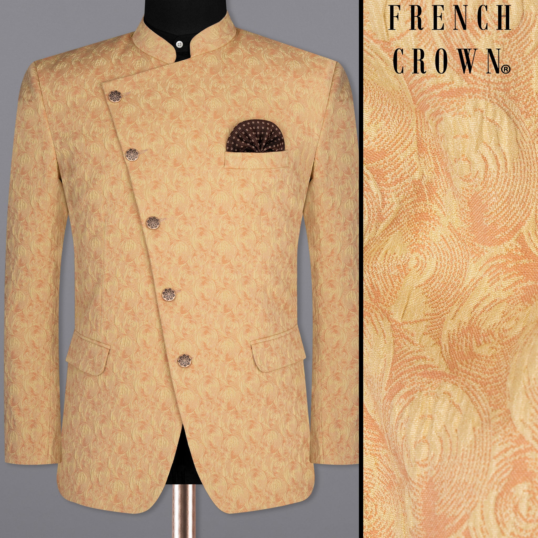 Porche Peach Textured Premium Wool Blend Bandhgala/Jodhpuri