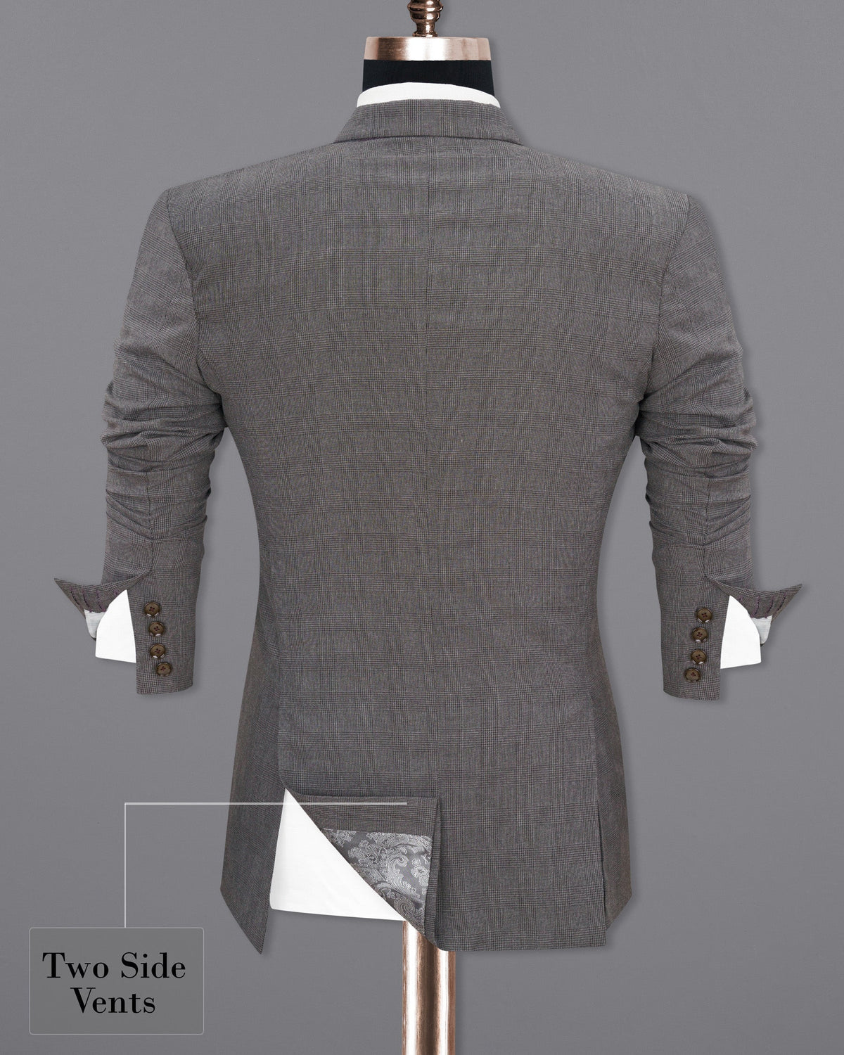 Wenge Gray Subtle Plaid Double Breasted Blazer