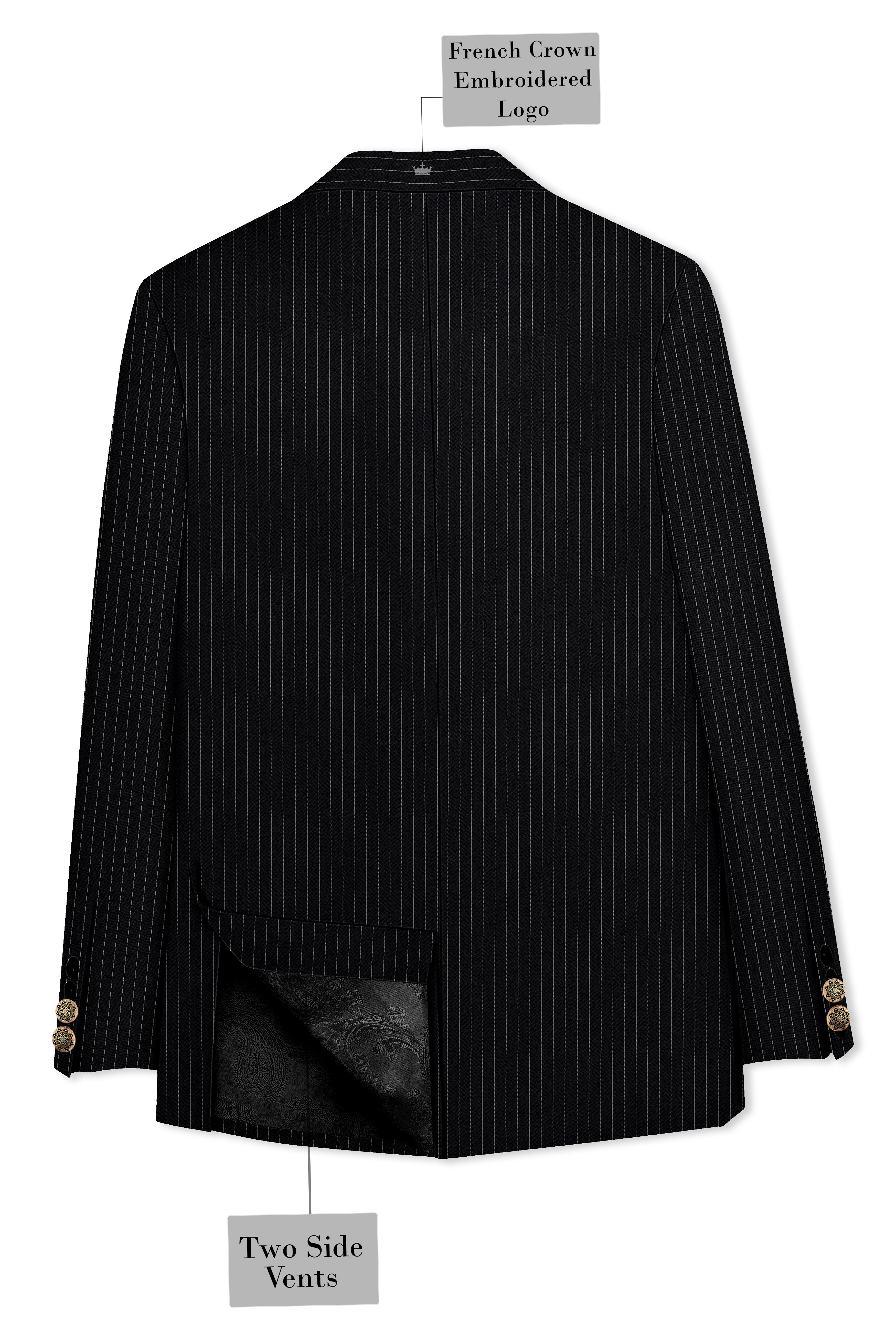 Jade Black Striped Cross Placket Bandhgala Blazer