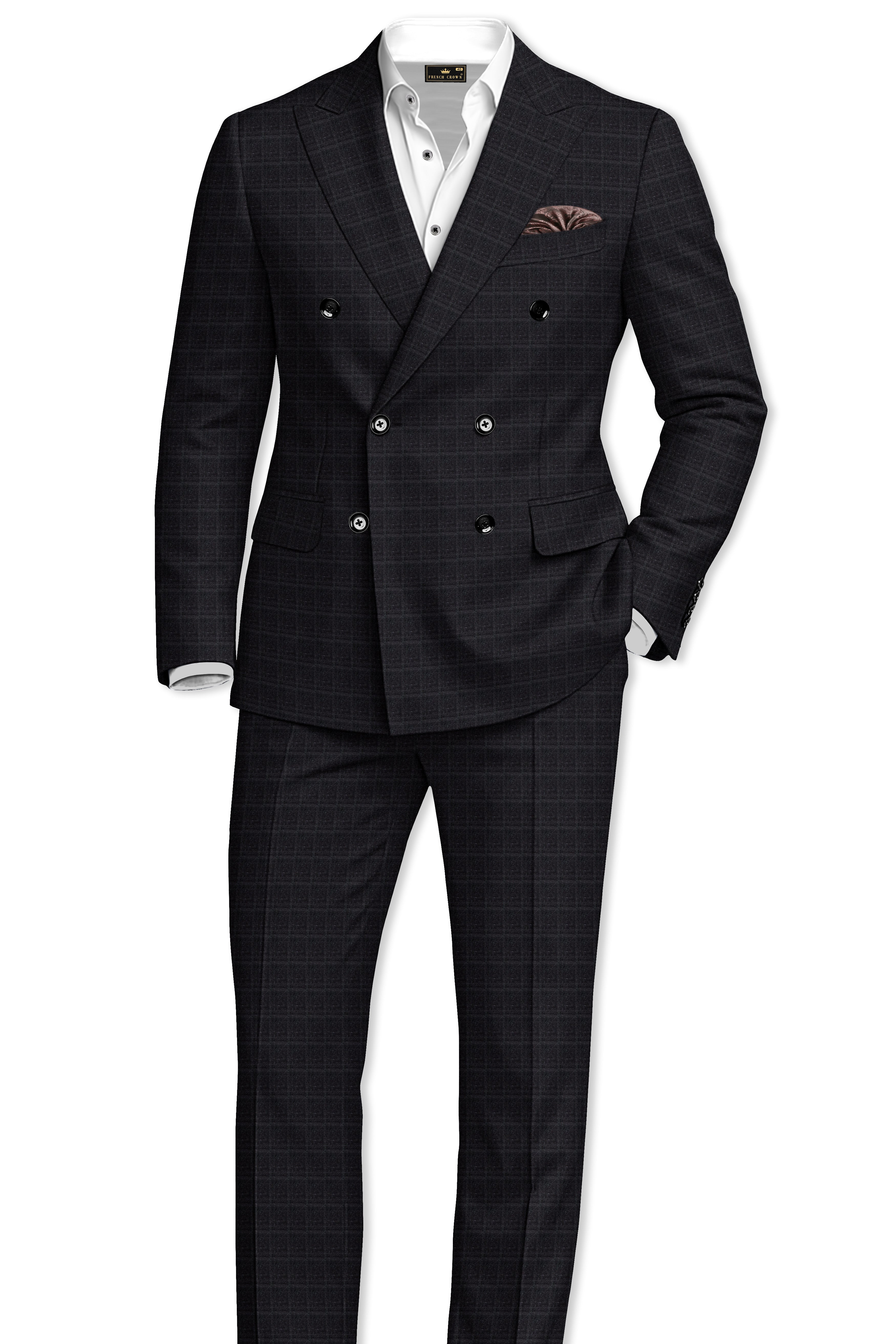 Dune Gray windowpane Double Breasted Blazer