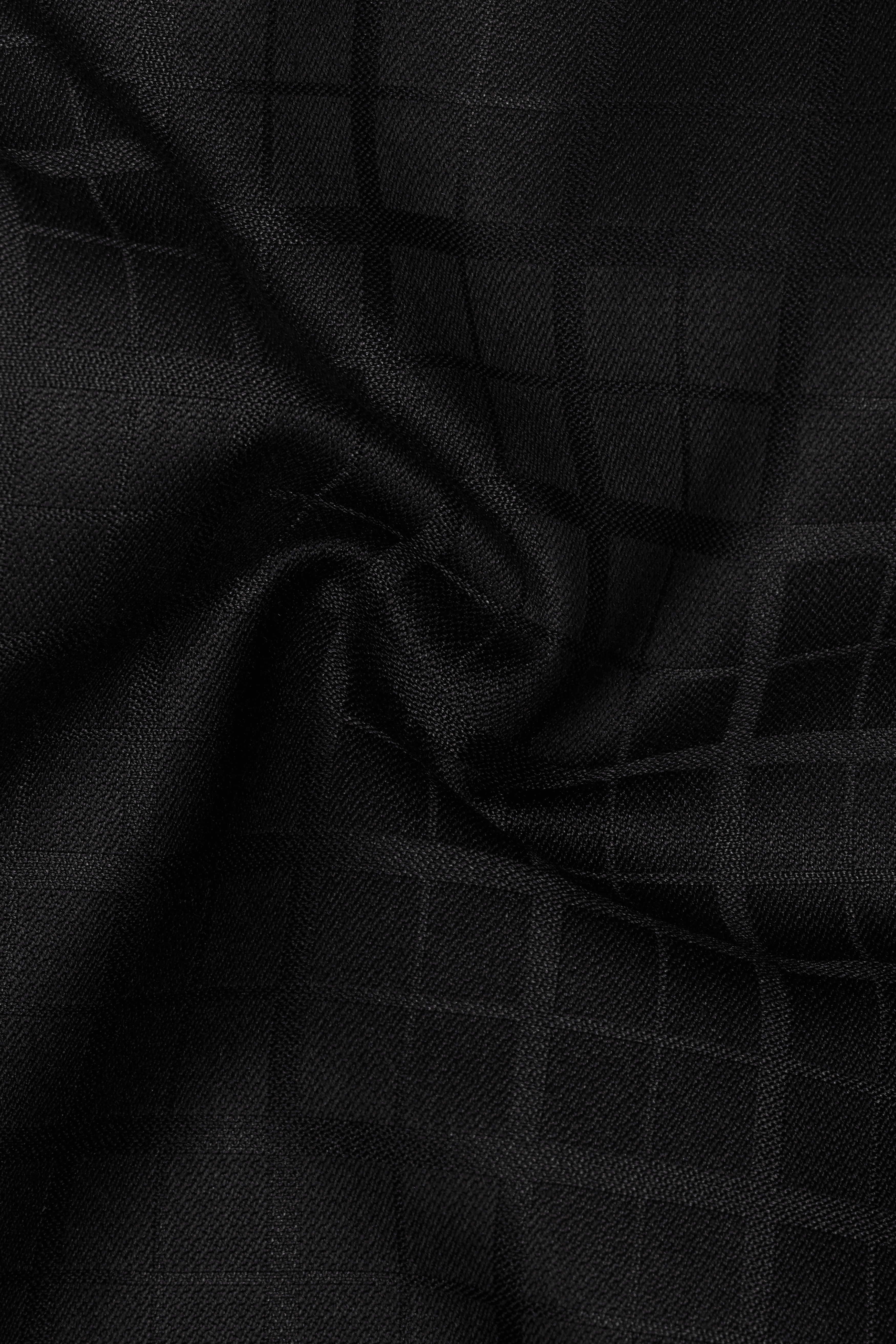 Baltic Sea Black Subtle Plaid Cross Placket Bandhgala Blazer