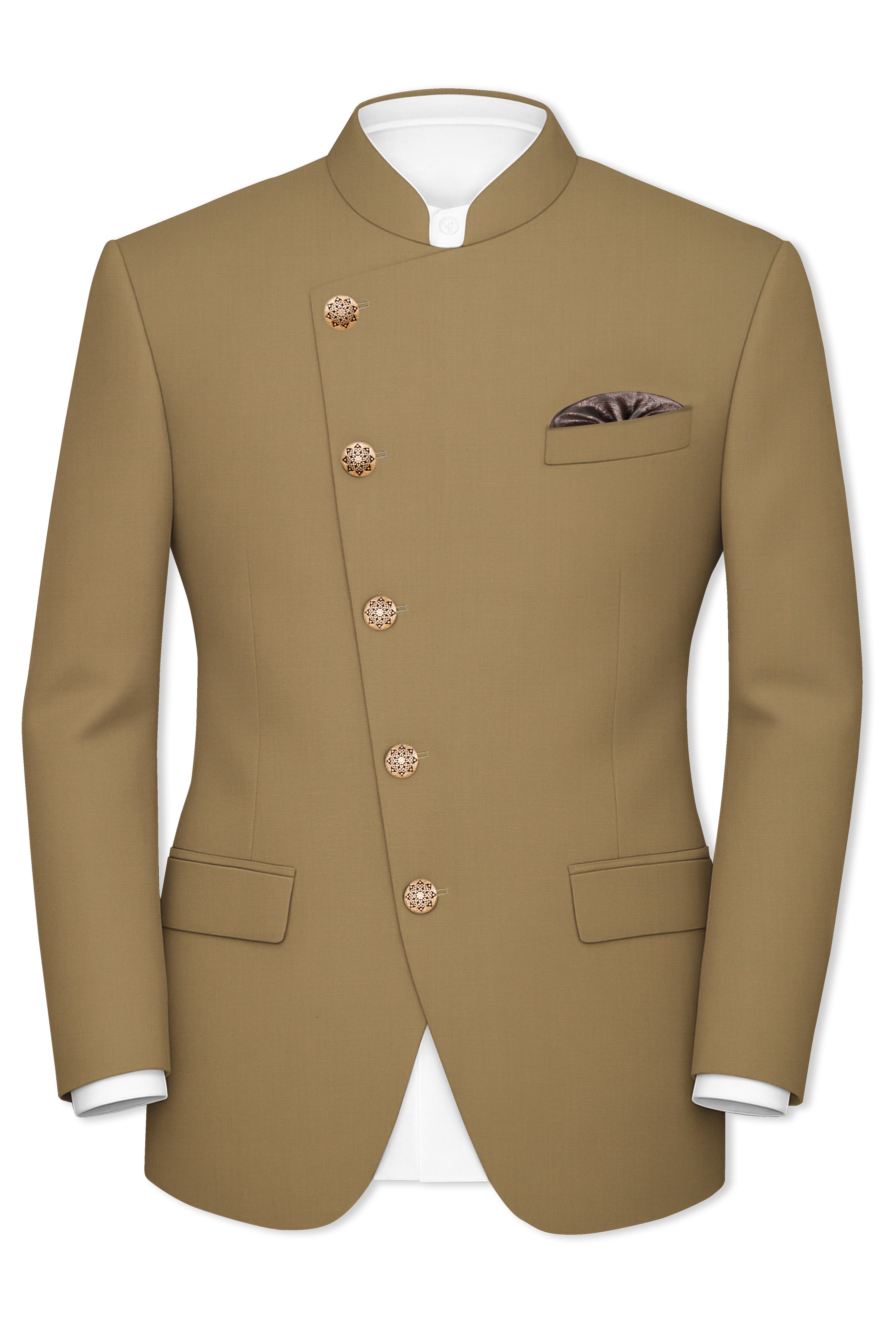 Shadow Brown Cross Placket Bandhgala Blazer