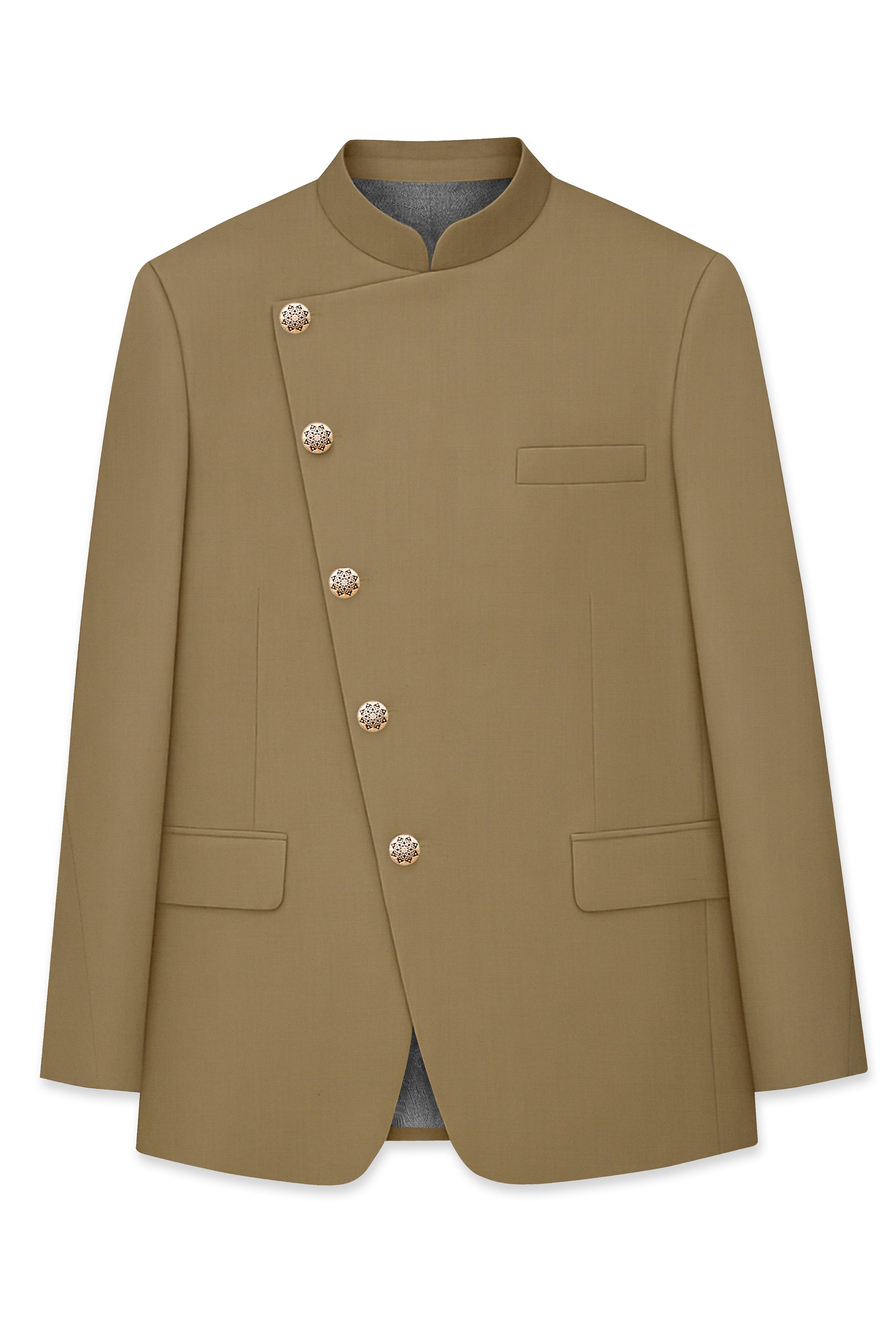 Shadow Brown Cross Placket Bandhgala Blazer