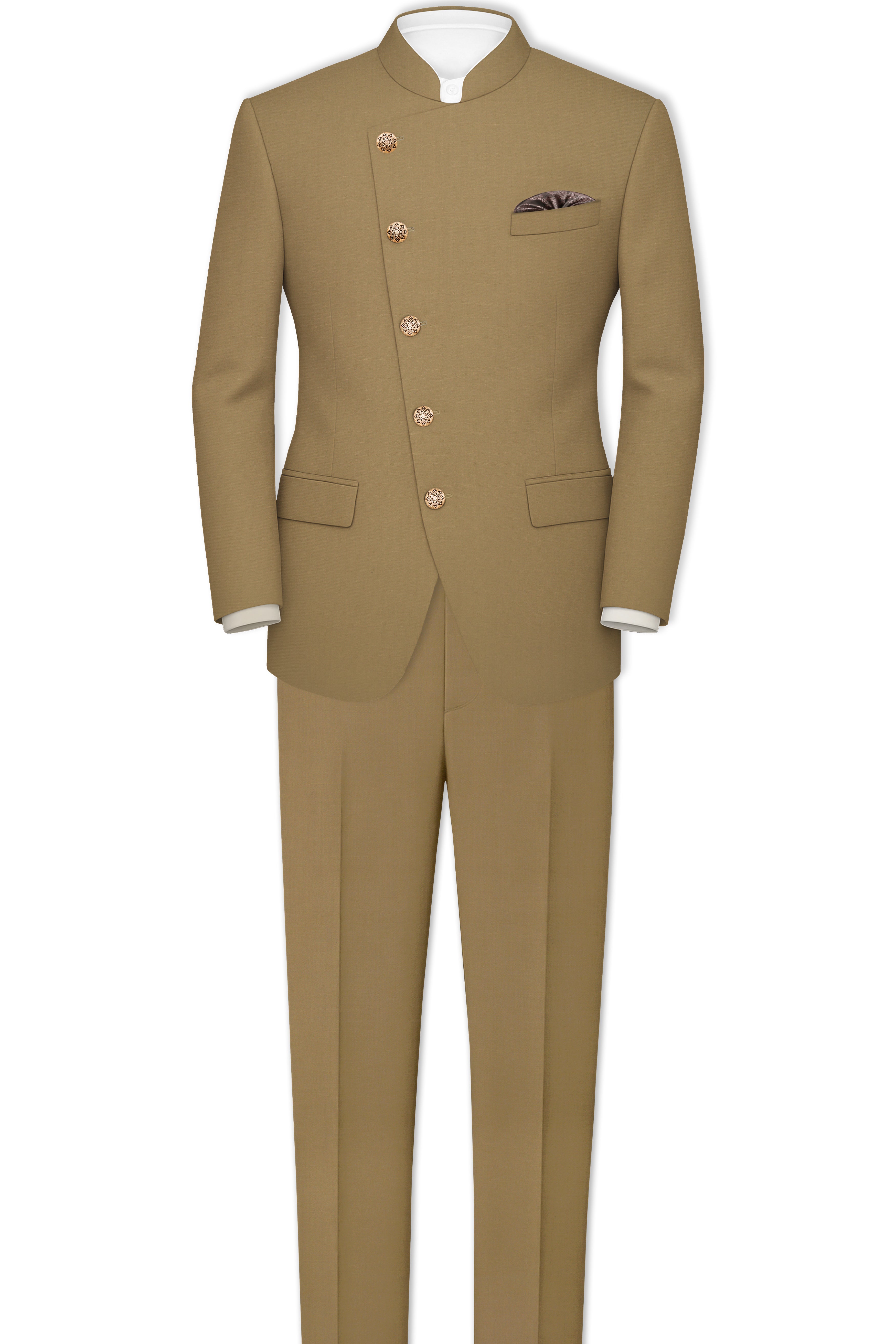 Shadow Brown Cross Placket Bandhgala Blazer