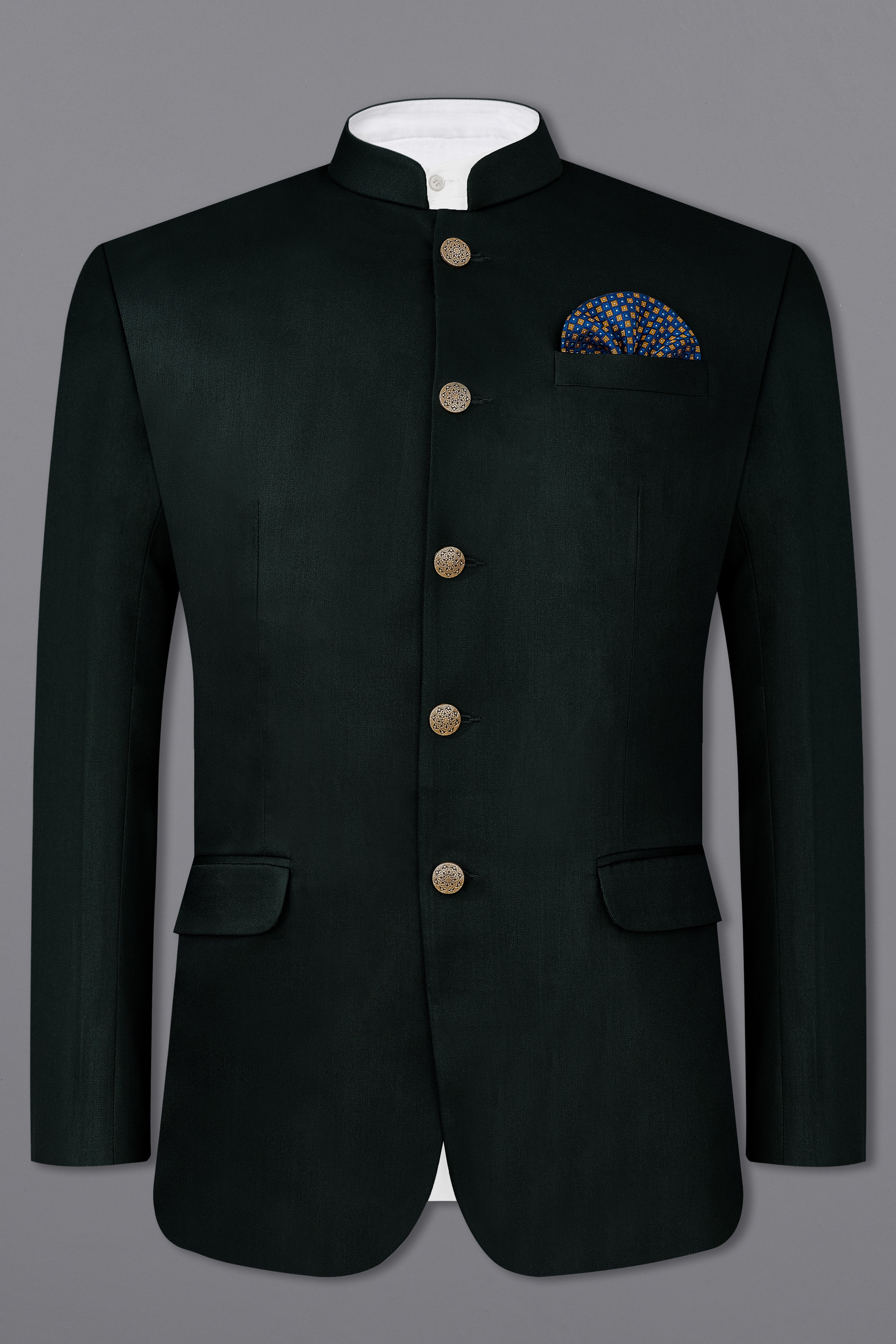 Juniper Green Subtle Sheen Bandhgala/Mandarin Blazer