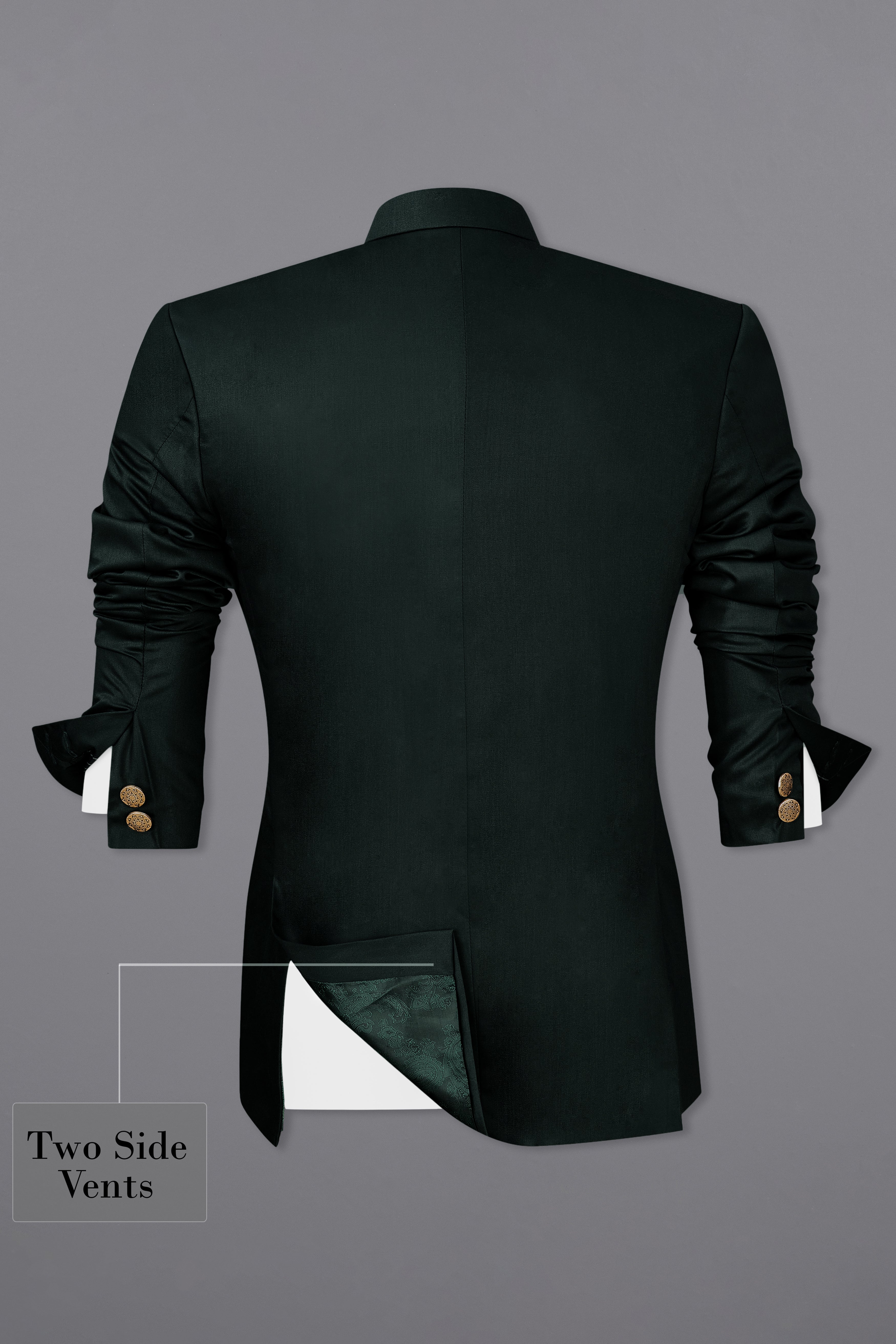 Juniper Green Subtle Sheen Bandhgala/Mandarin Blazer