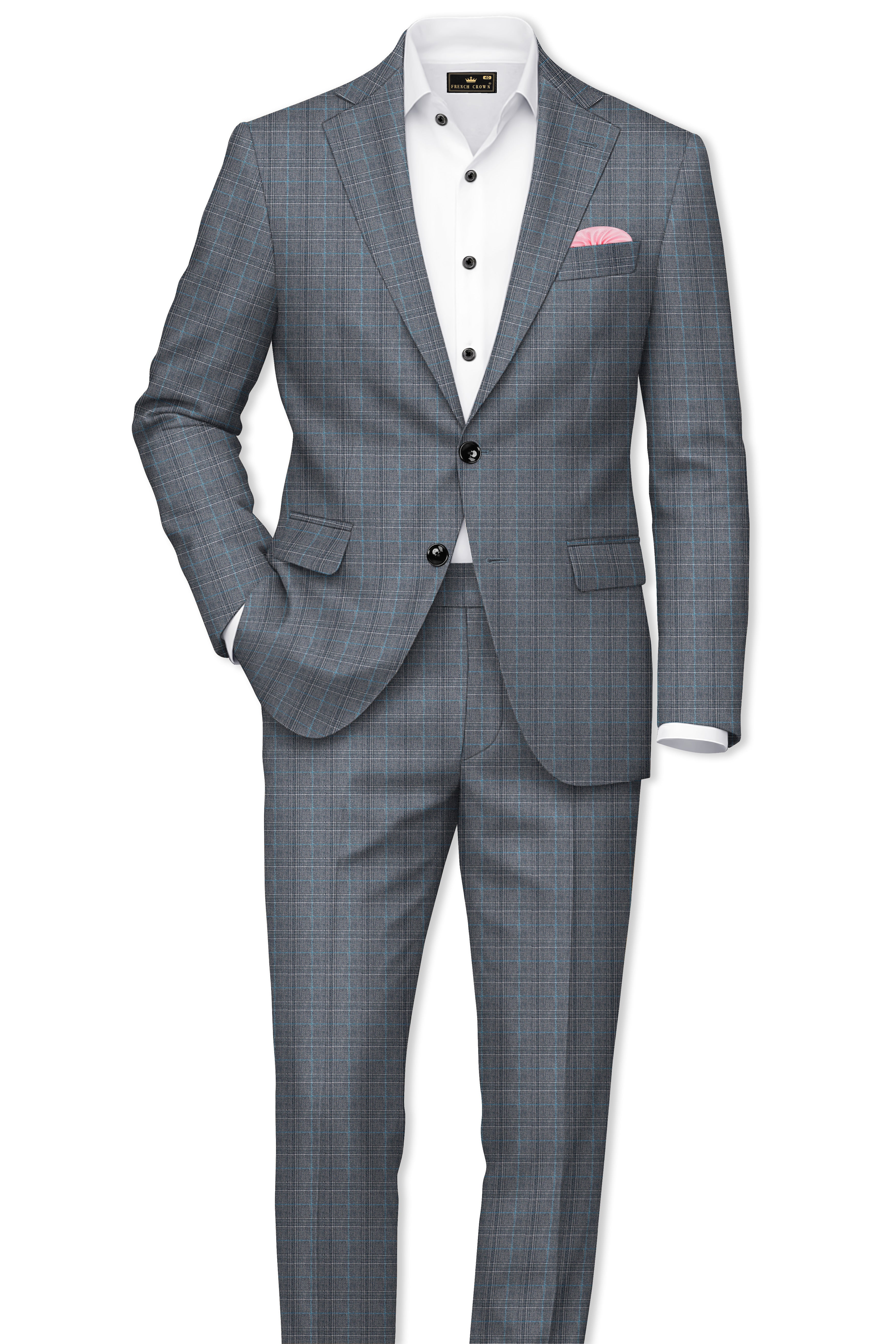 Mobster Grey Windowpane Premium Cotton Blazer