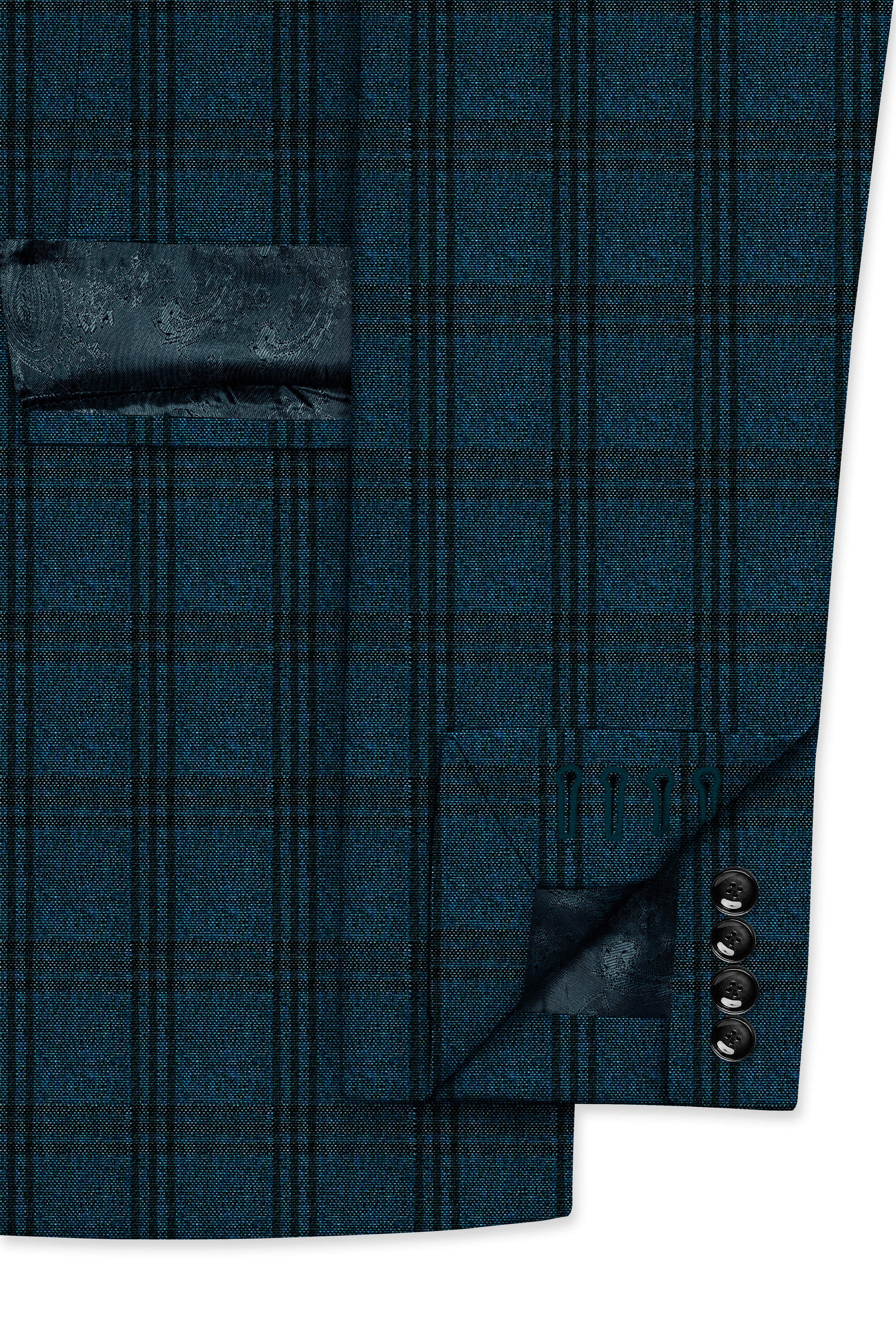 Sapphire Blue With Black Plaid Double Breasted Blazer