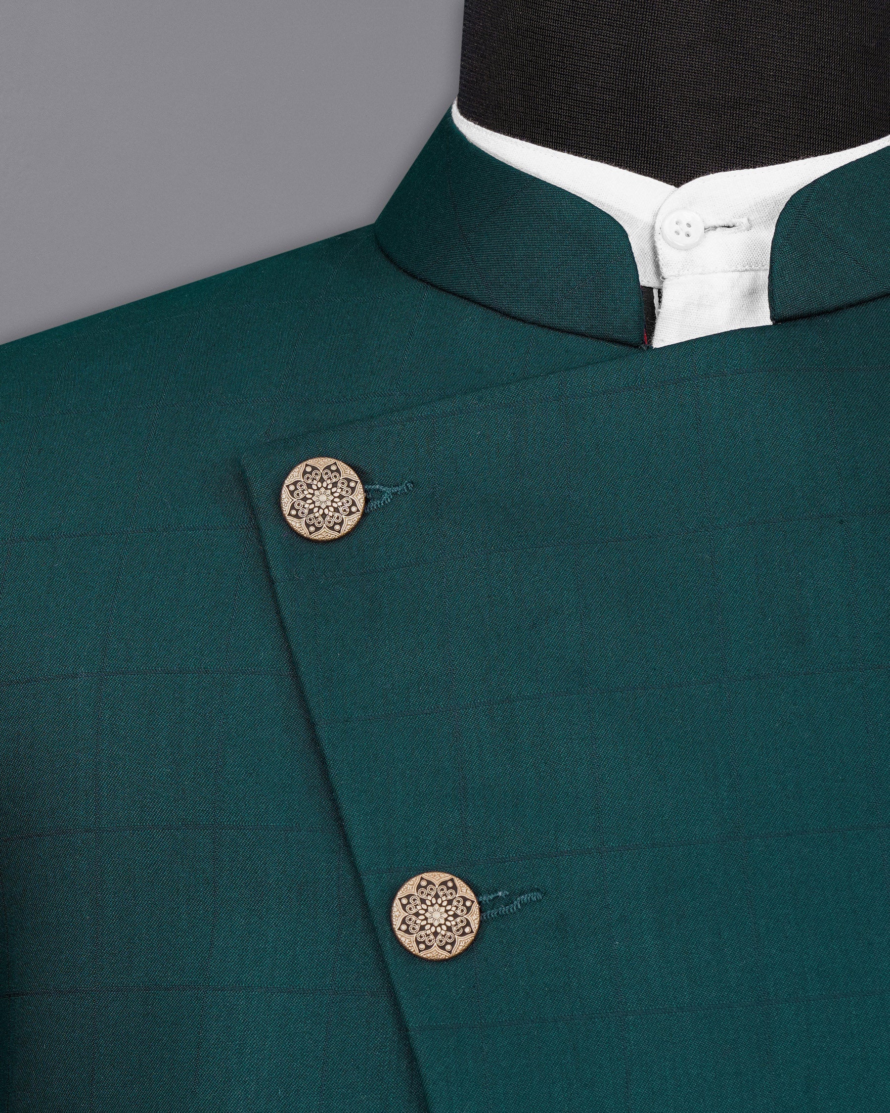 Dianne Green Subtle Windowpane Cross Placket Bandhgala Blazer