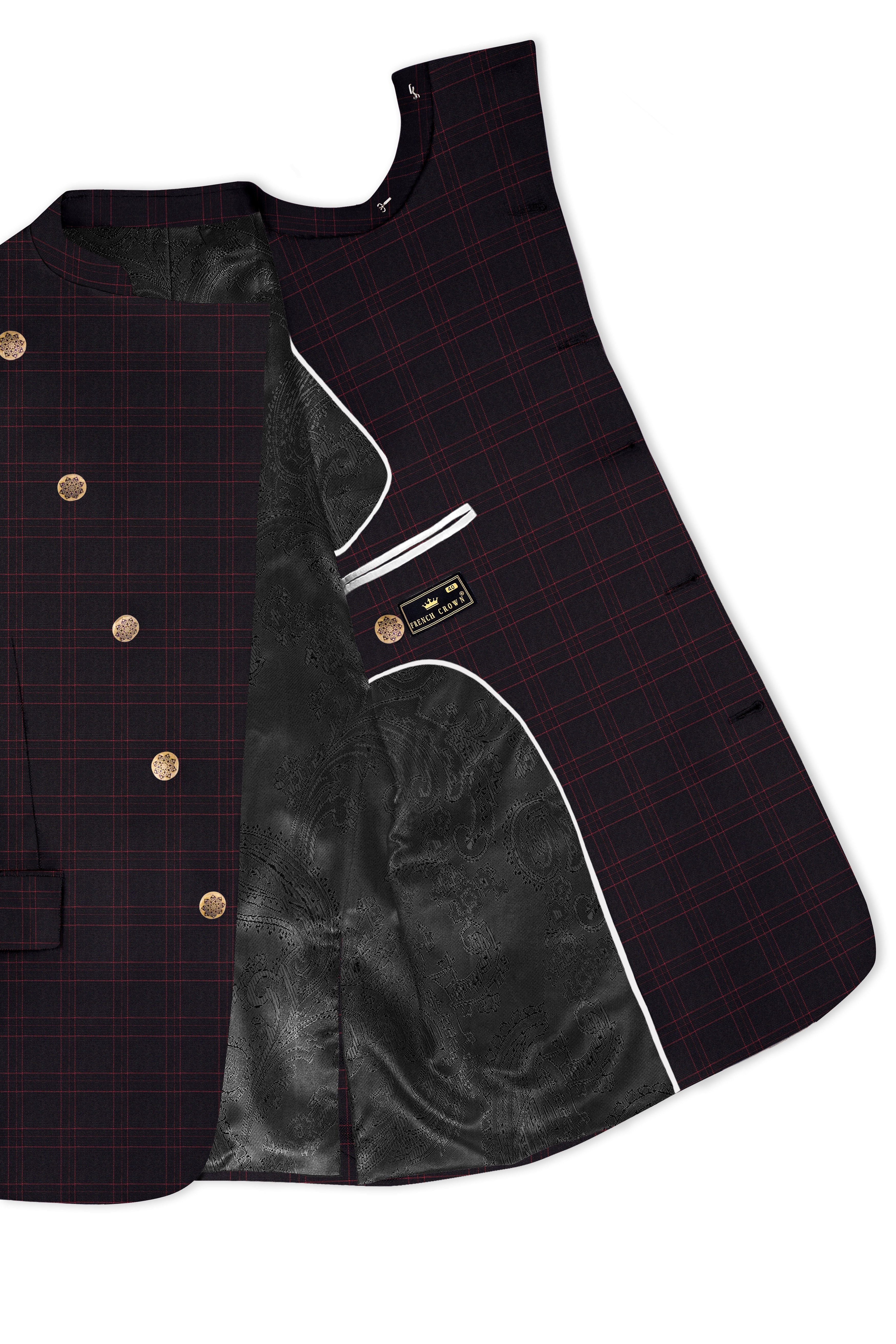 Onyx Black windowpane Cross Placket Bandhgala Blazer