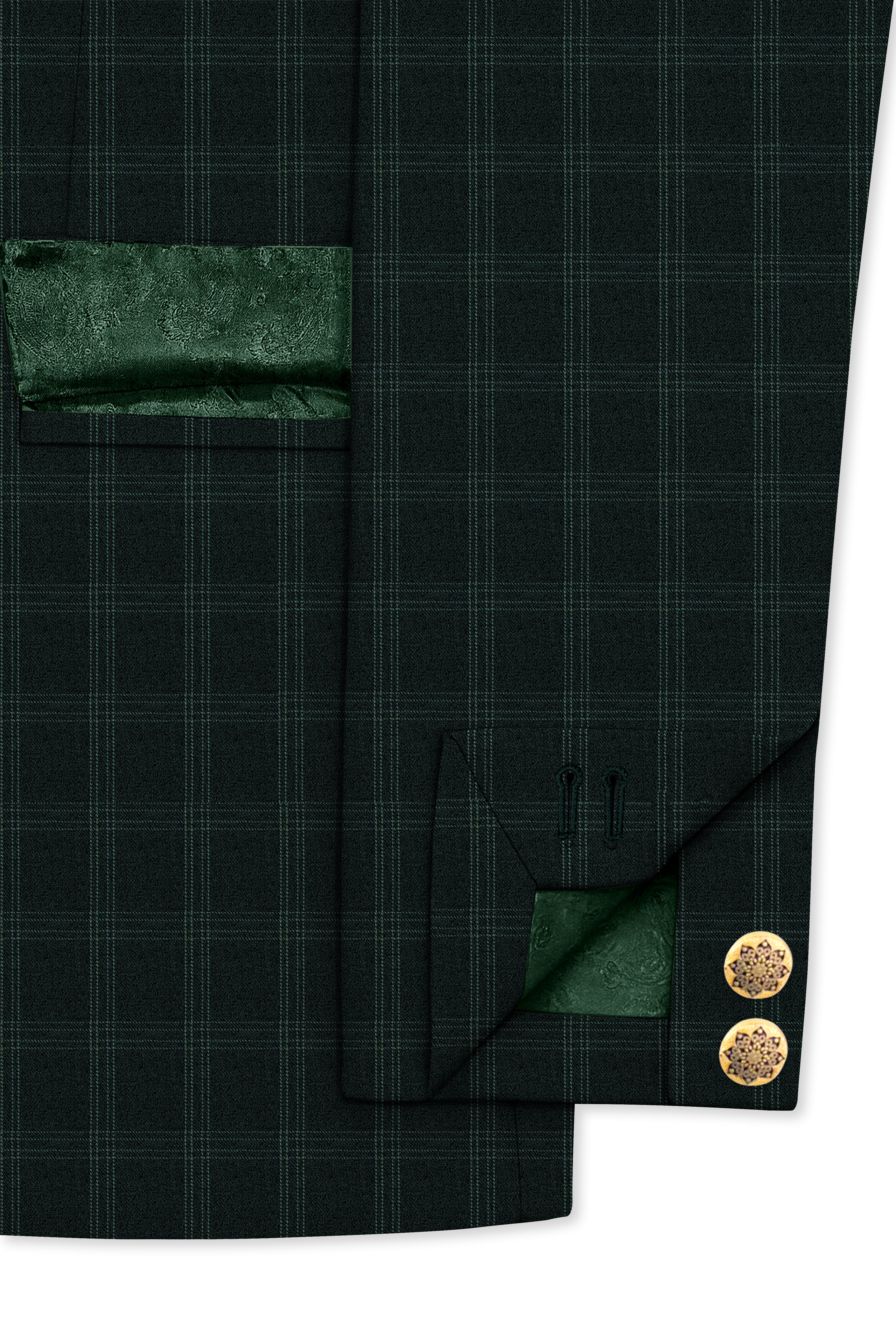 Zeus Green Plaid Cross Placket Bandhgala Blazer