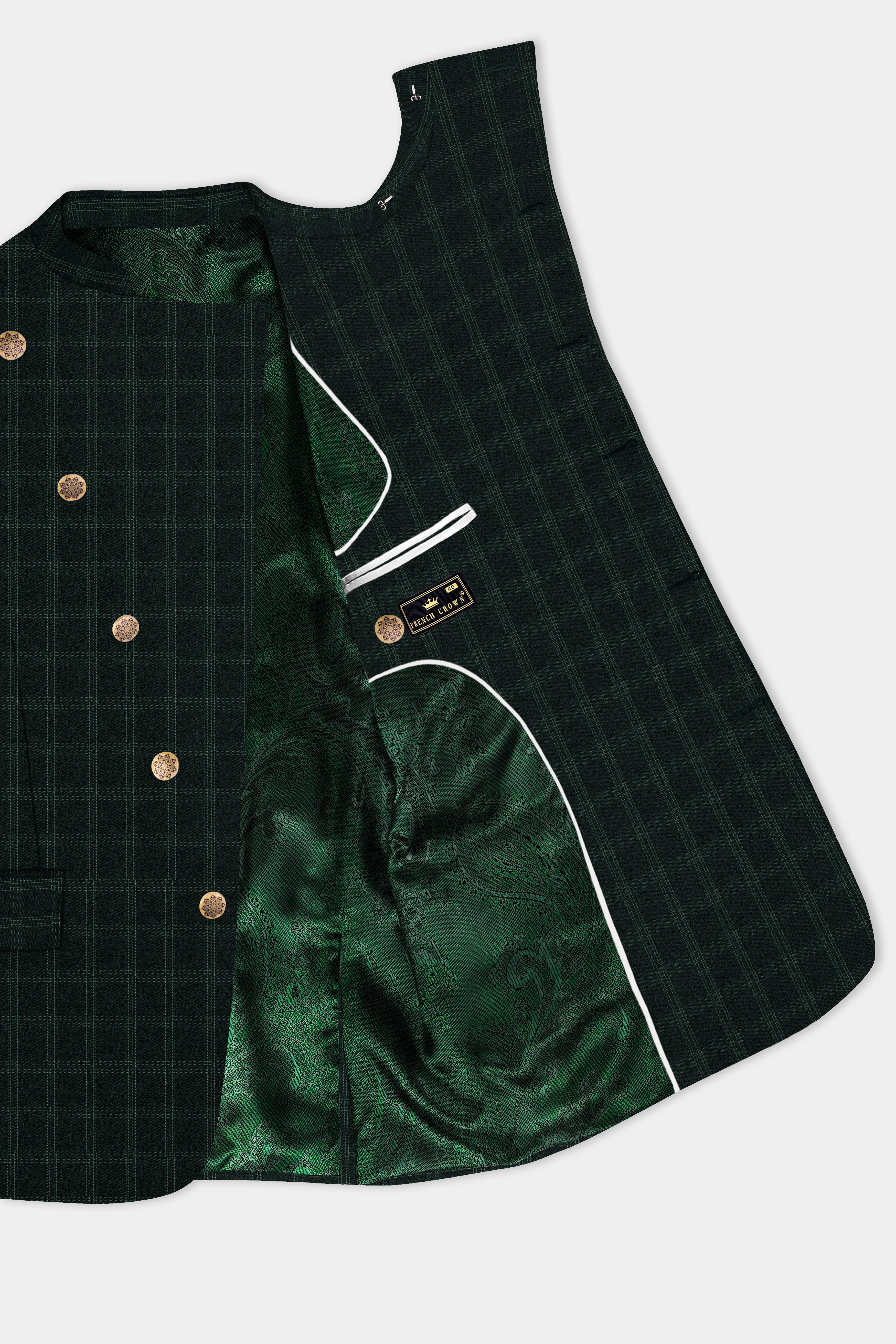 Zeus Green Plaid Cross Placket Bandhgala Blazer