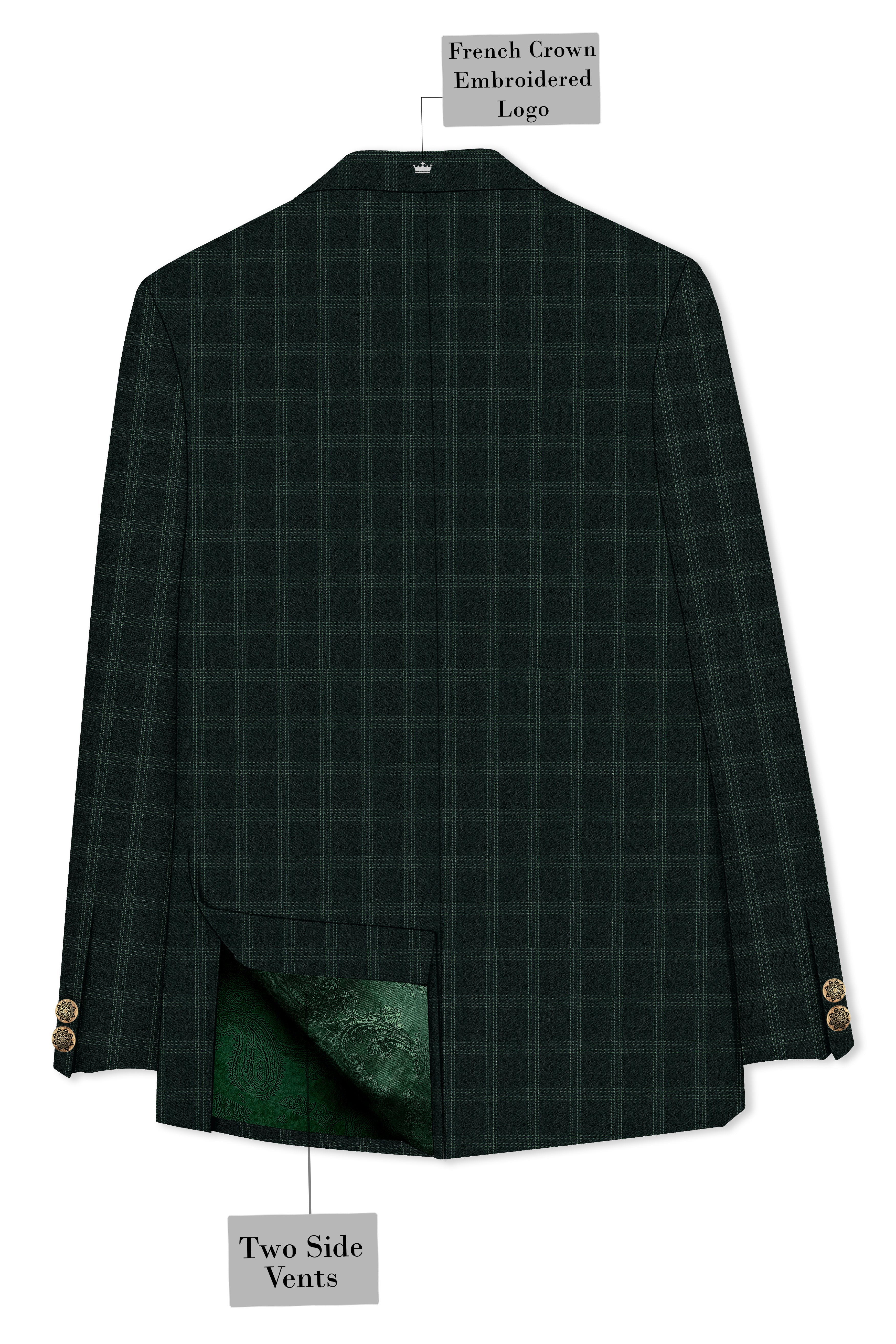 Zeus Green Plaid Cross Placket Bandhgala Blazer