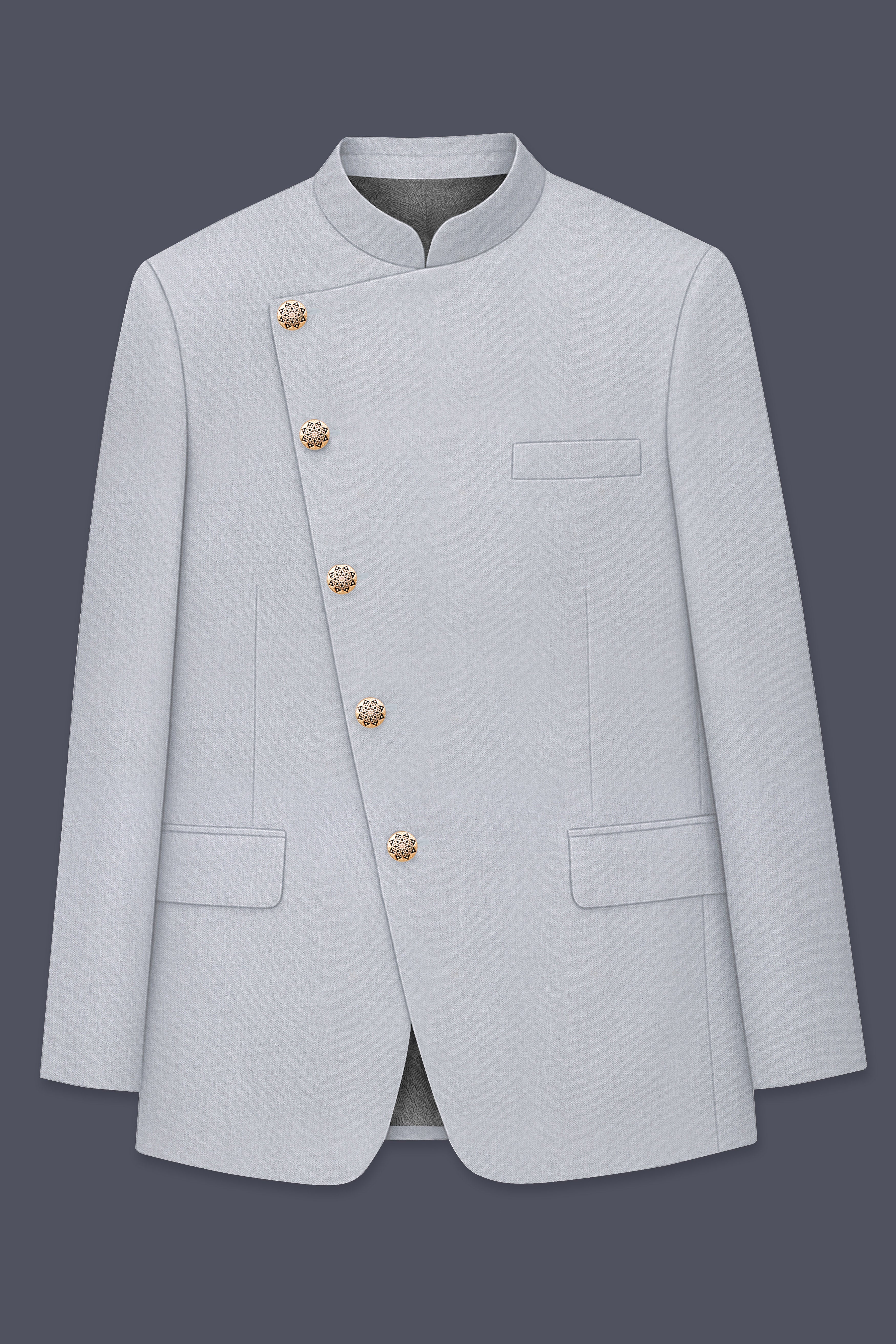 Spun Pearl Gray Cross Placket Bandhgala Blazer