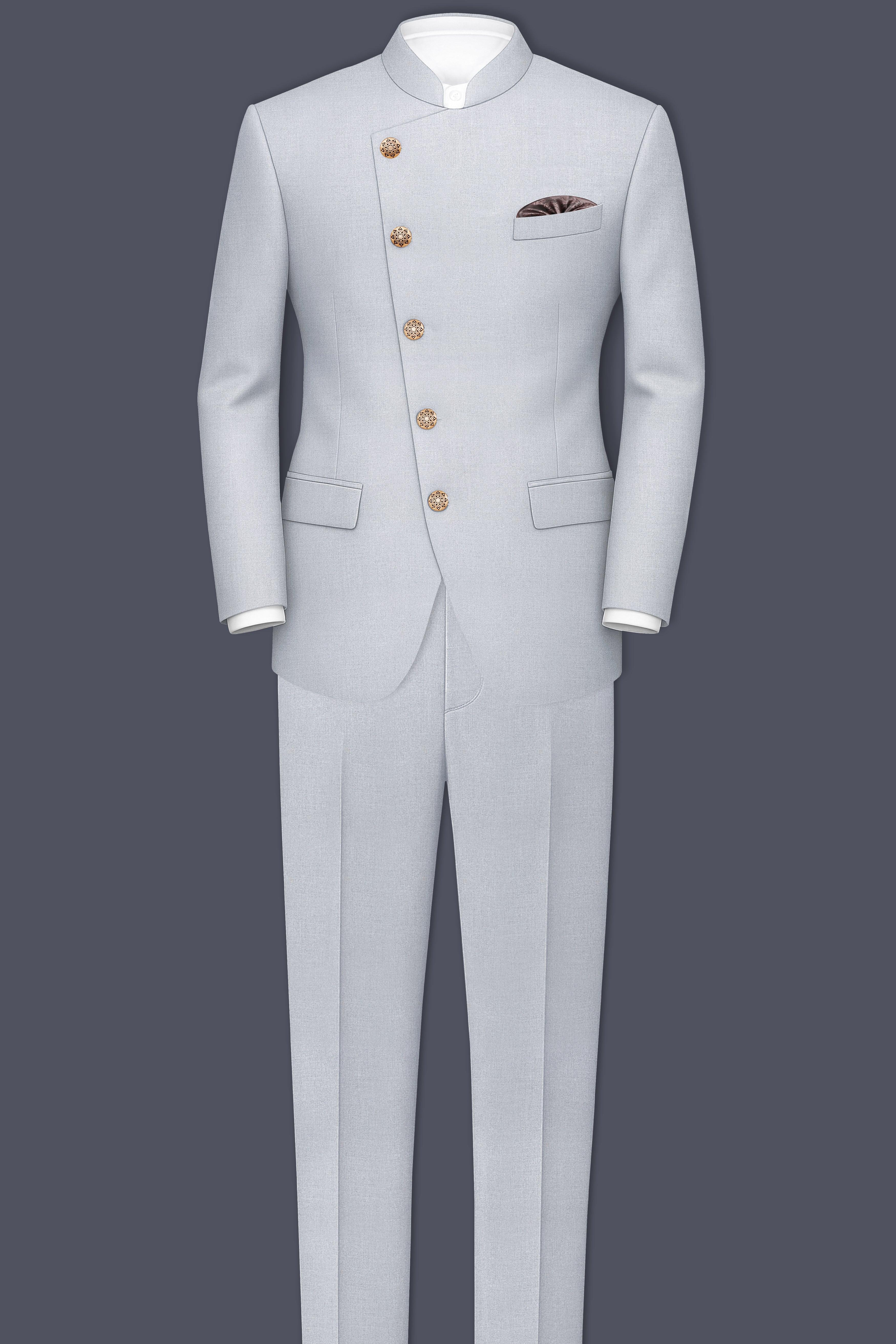 Spun Pearl Gray Cross Placket Bandhgala Blazer