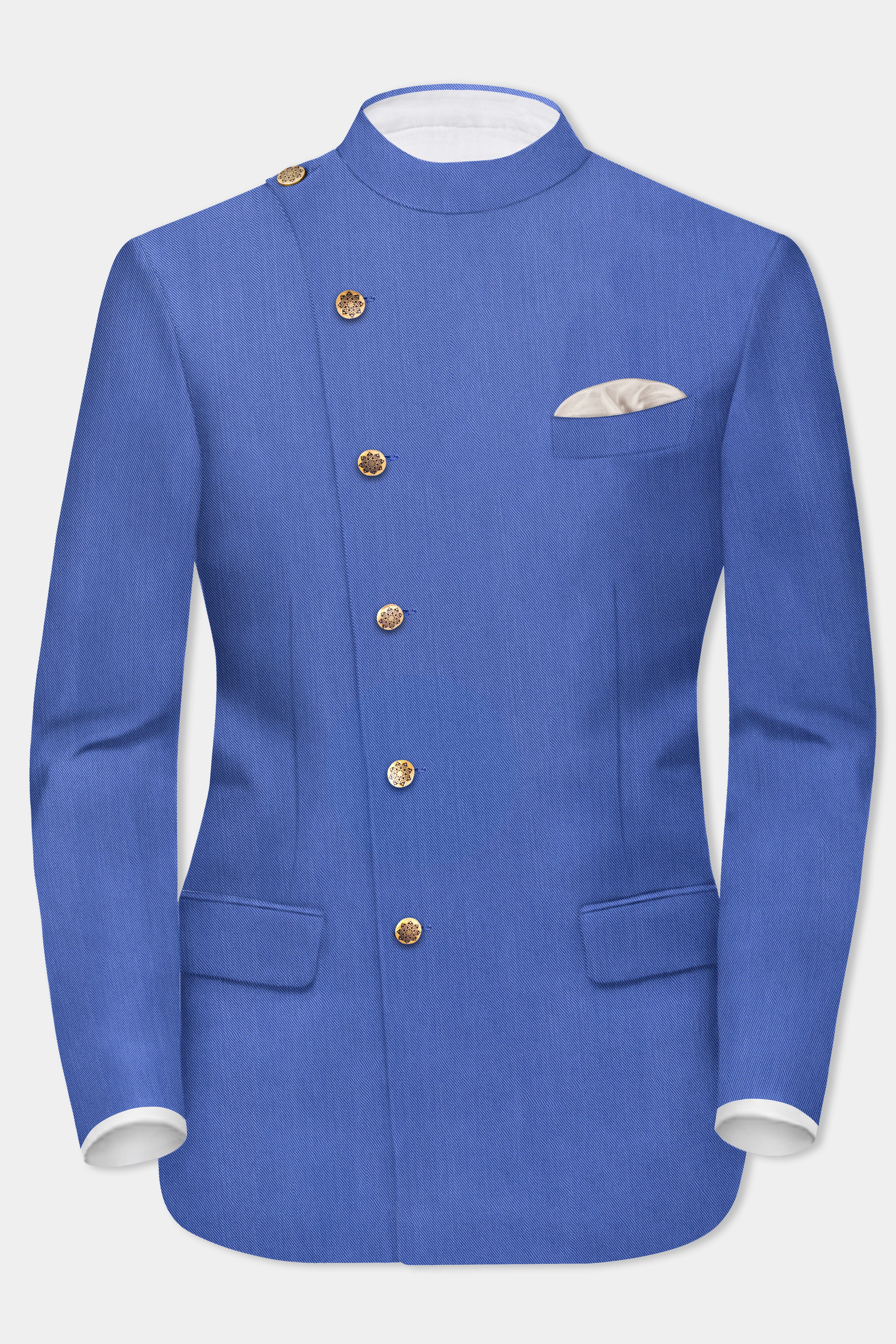 Twilight Blue Premium Cotton Cross Placket Bandhgala Blazer