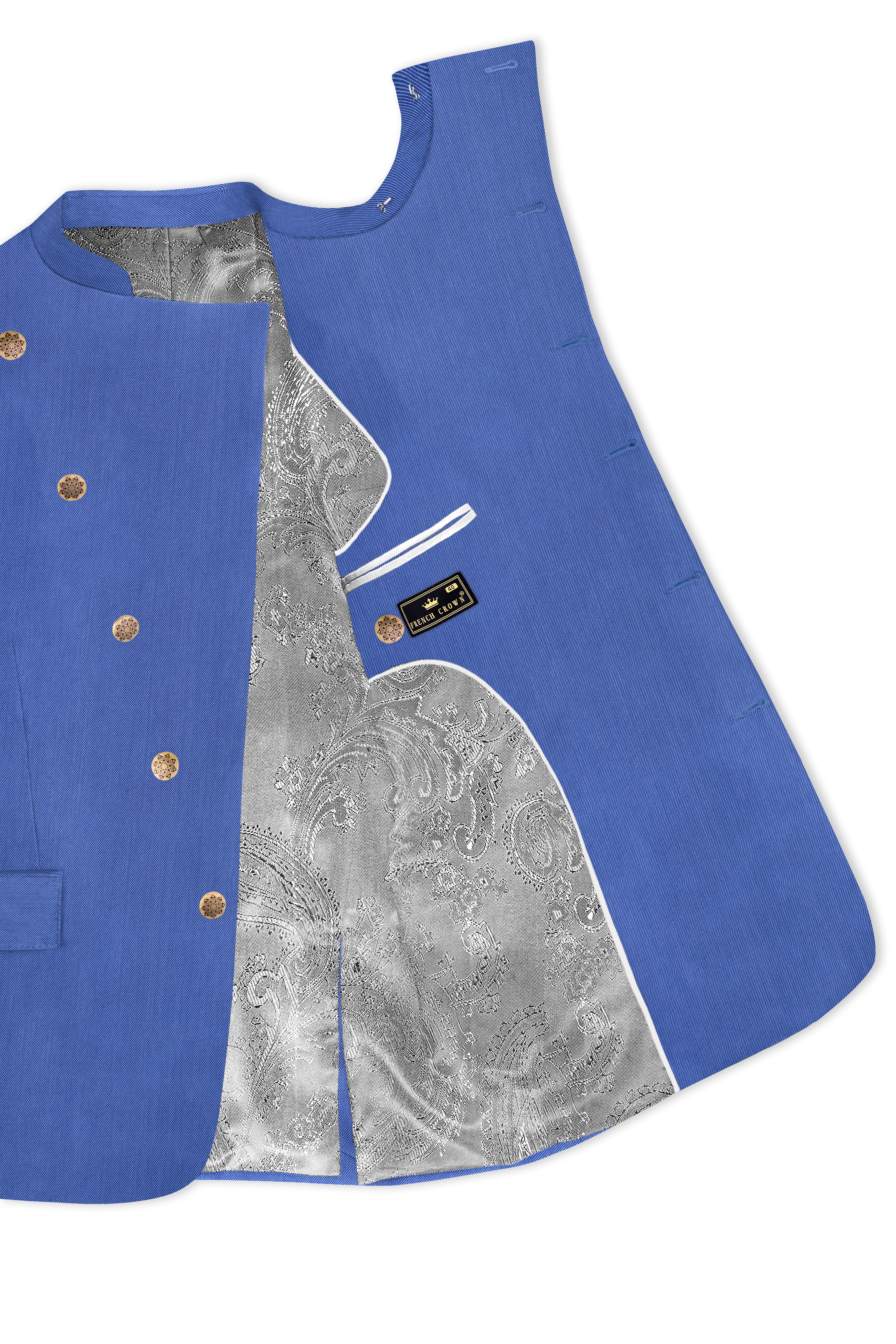 Twilight Blue Premium Cotton Cross Placket Bandhgala Blazer