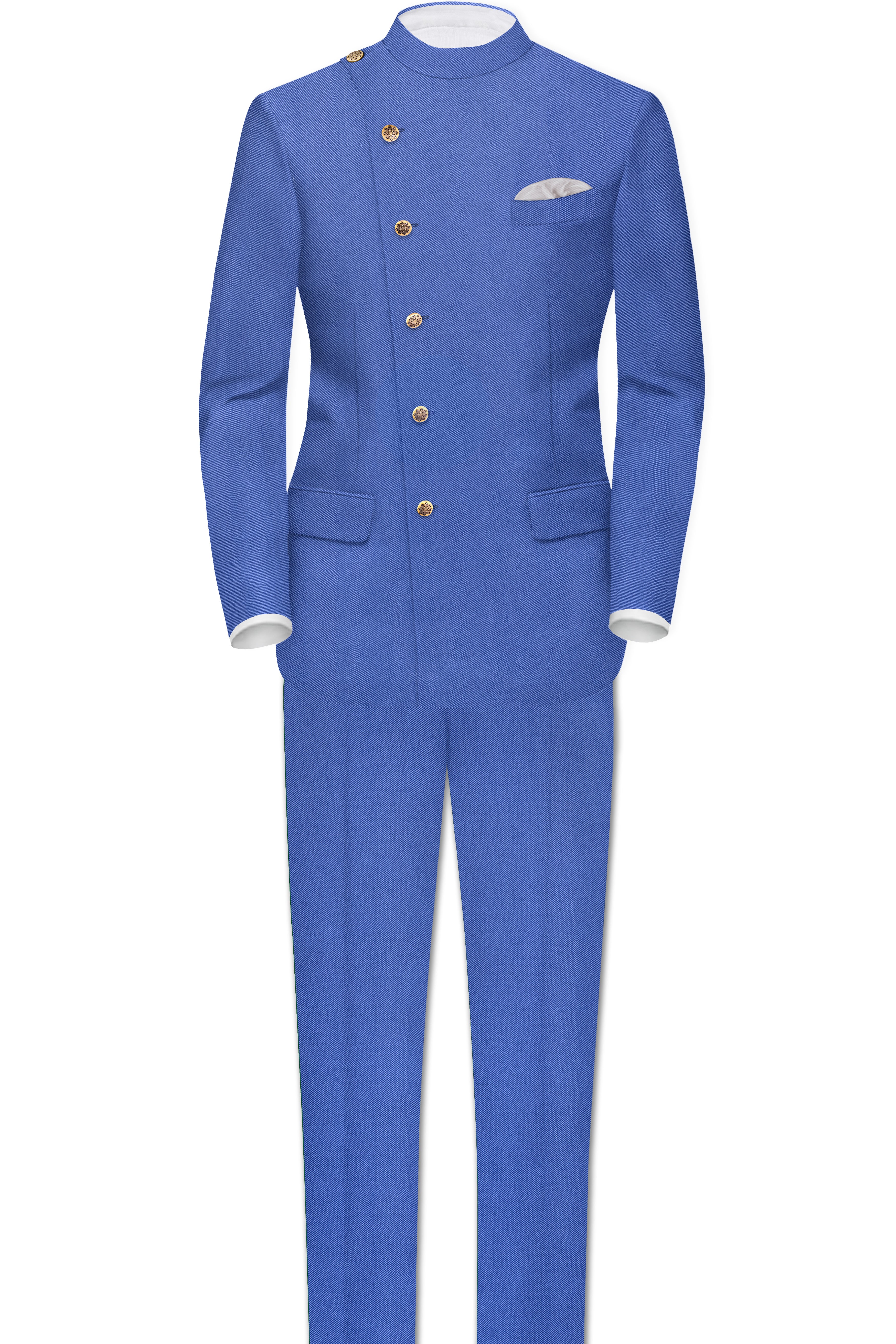 Twilight Blue Premium Cotton Cross Placket Bandhgala Blazer