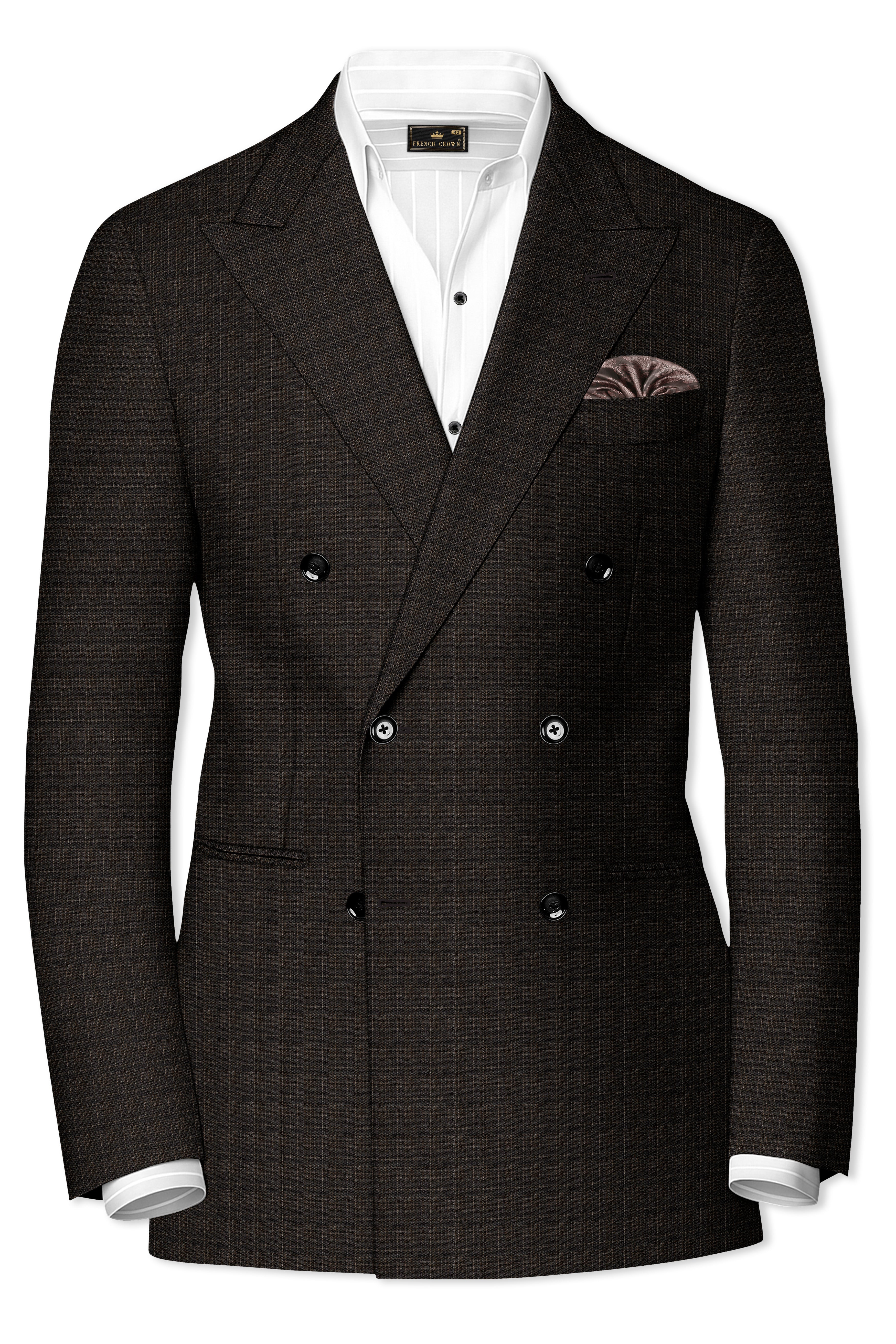 Emperor Gray with Hemlock Dark Brown Checkered Double Breasted Blazer