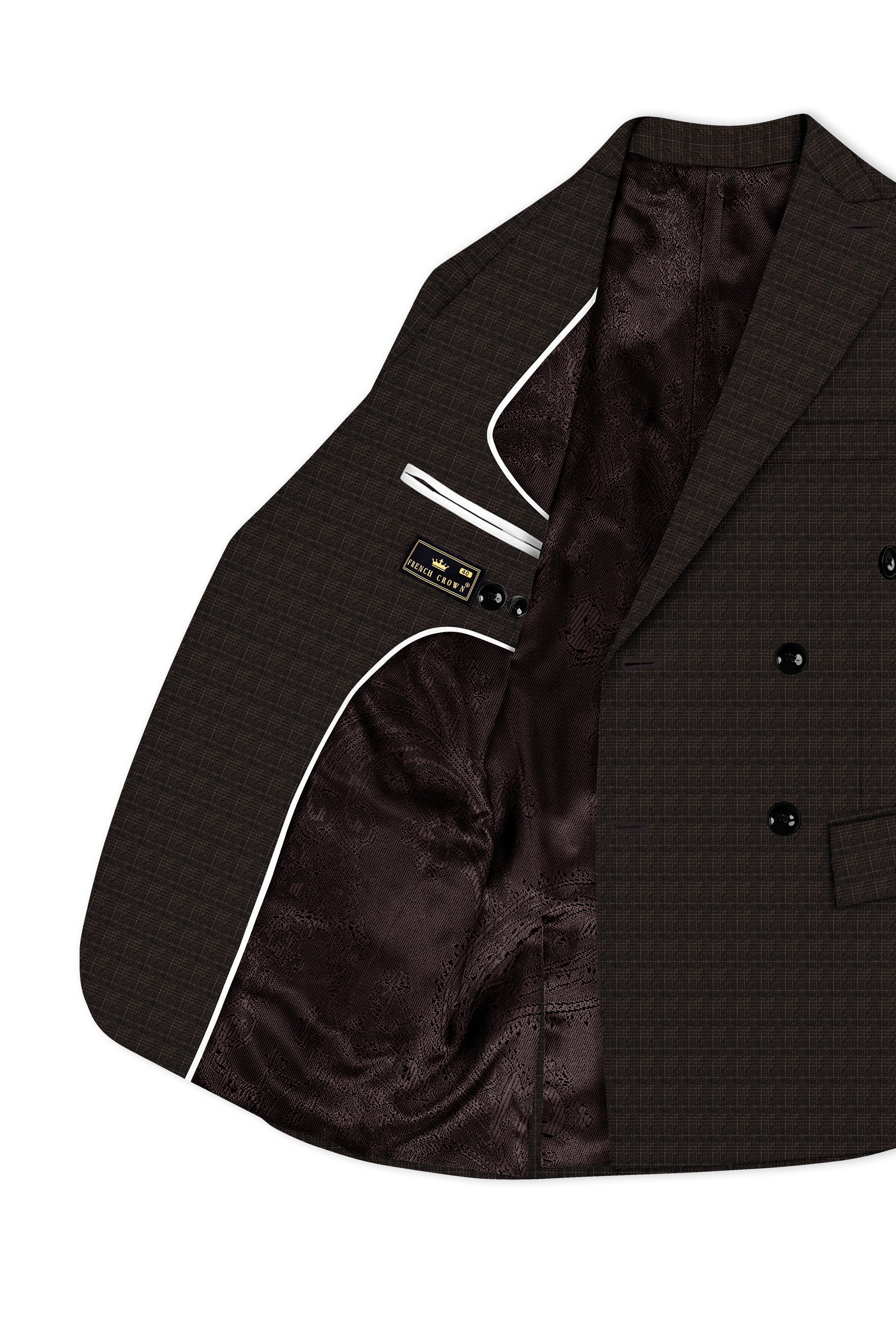 Emperor Gray with Hemlock Dark Brown Checkered Double Breasted Blazer