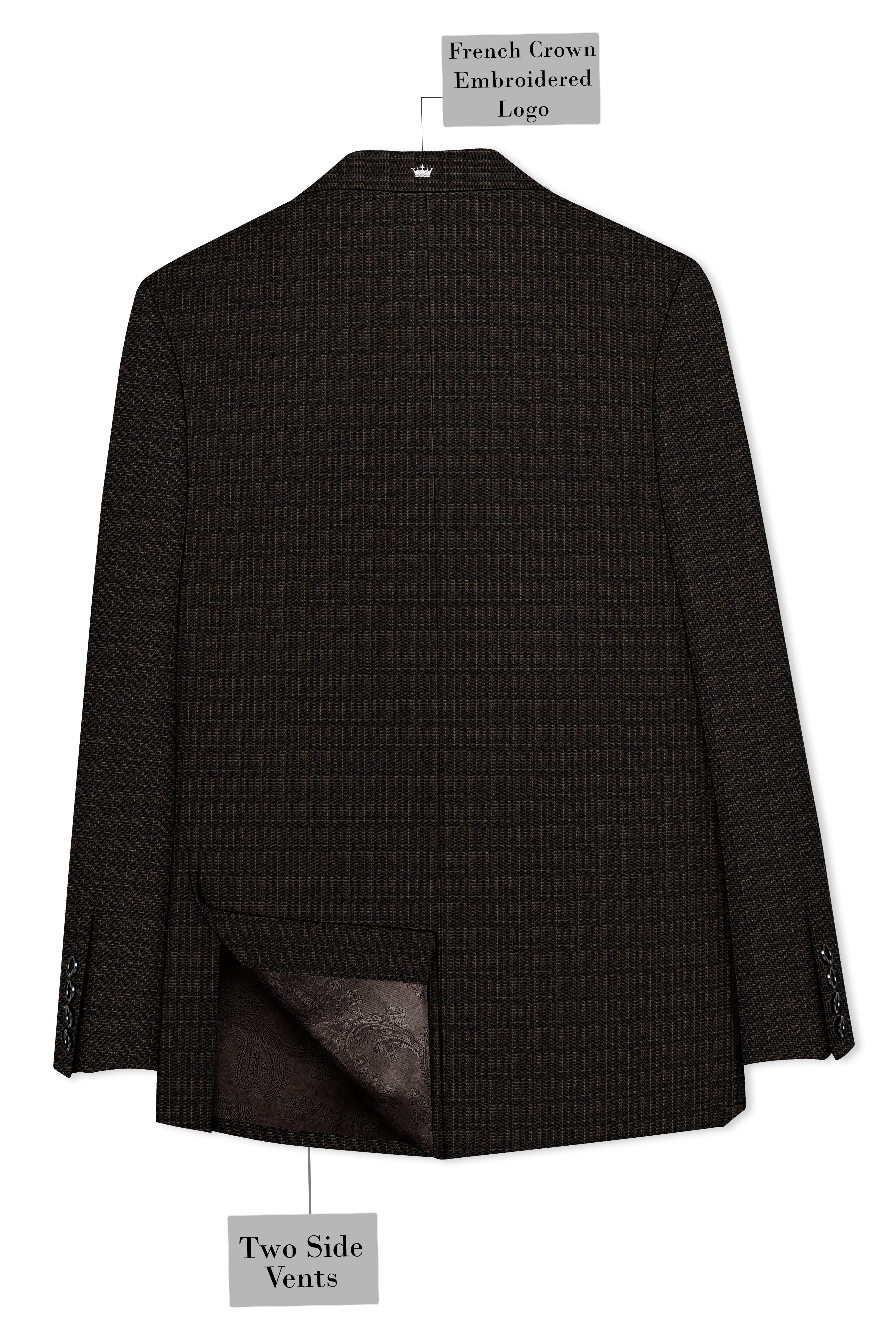 Emperor Gray with Hemlock Dark Brown Checkered Double Breasted Blazer