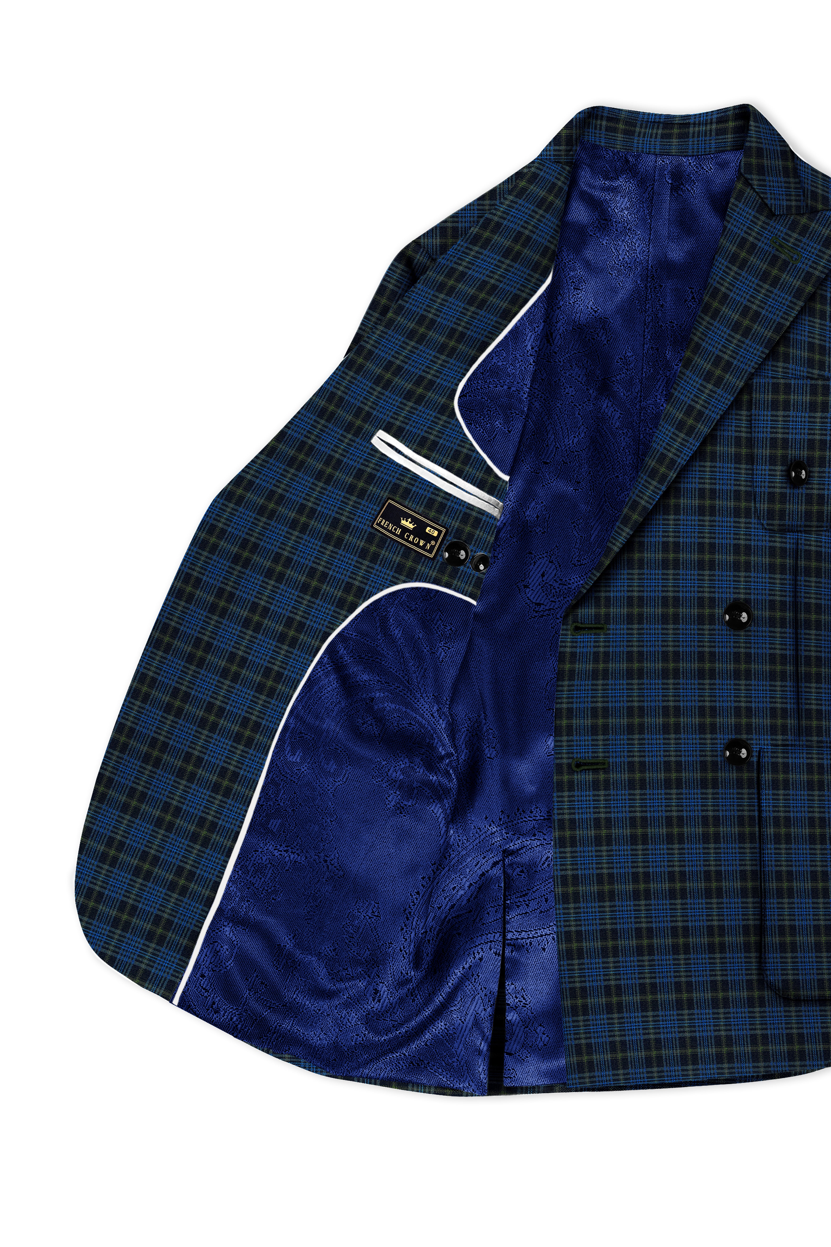 Fiord Blue with Black Russian Plaid Double Breasted Sports Blazer
