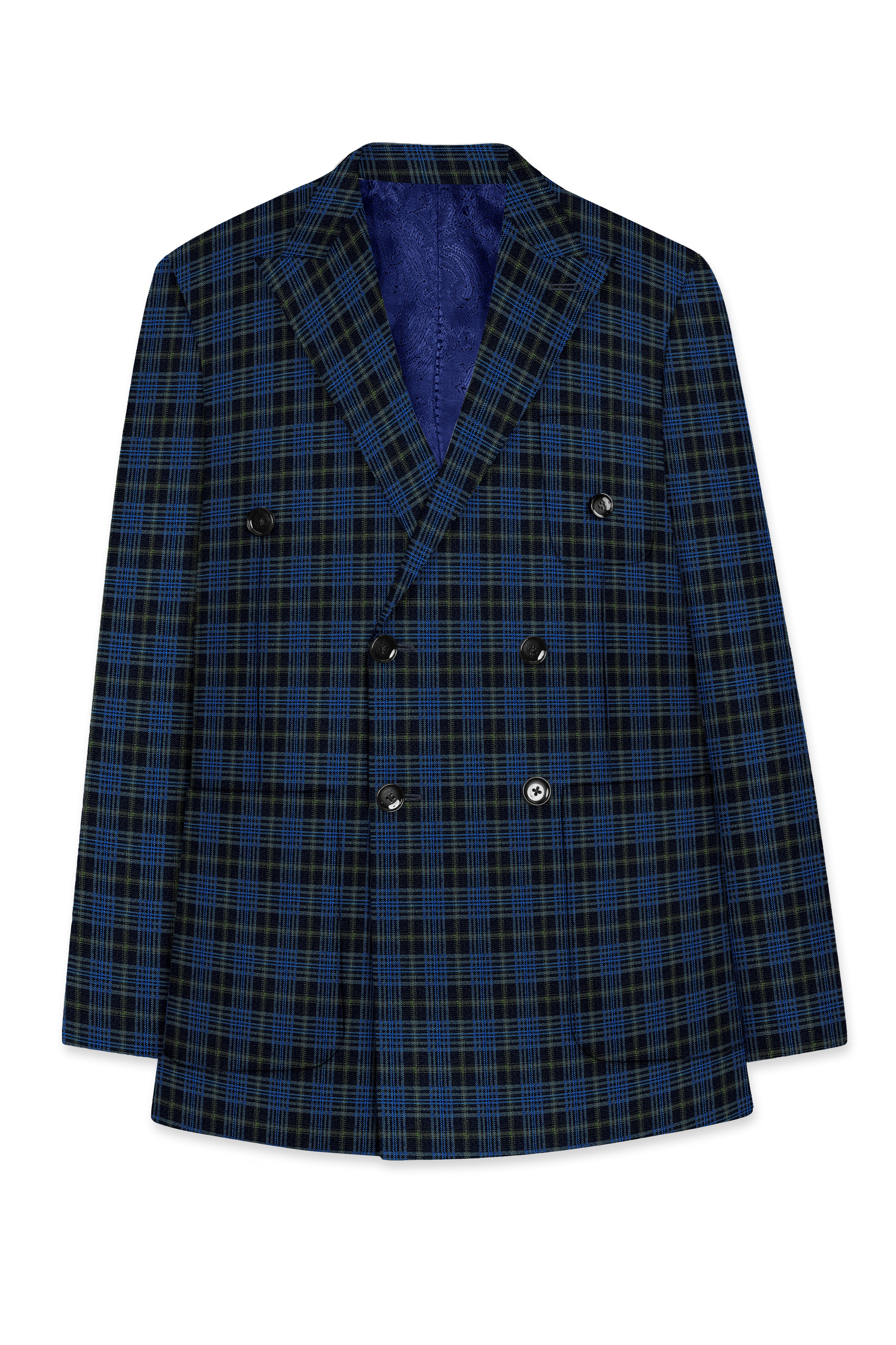 Fiord Blue with Black Russian Plaid Double Breasted Sports Blazer
