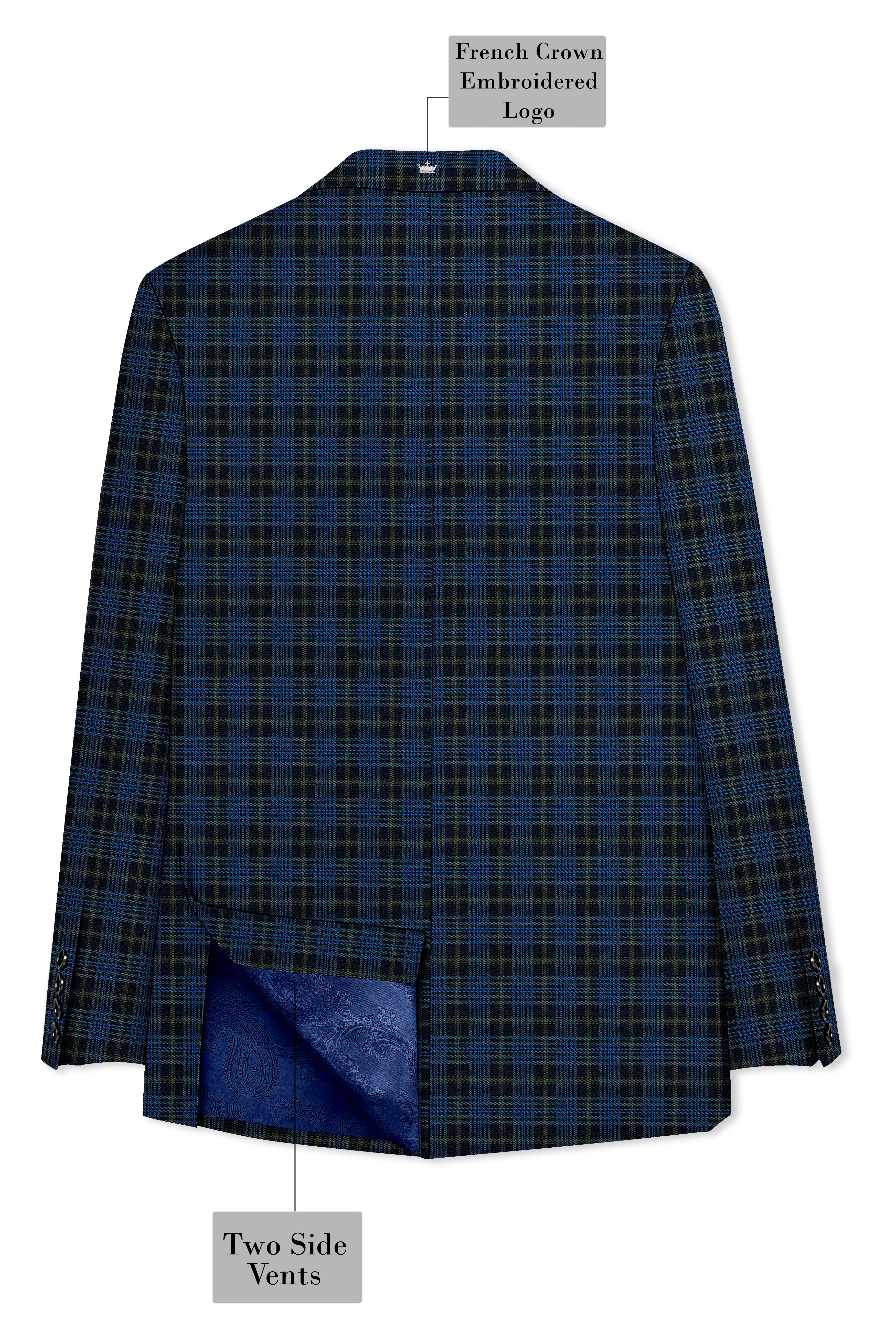 Fiord Blue with Black Russian Plaid Double Breasted Sports Blazer