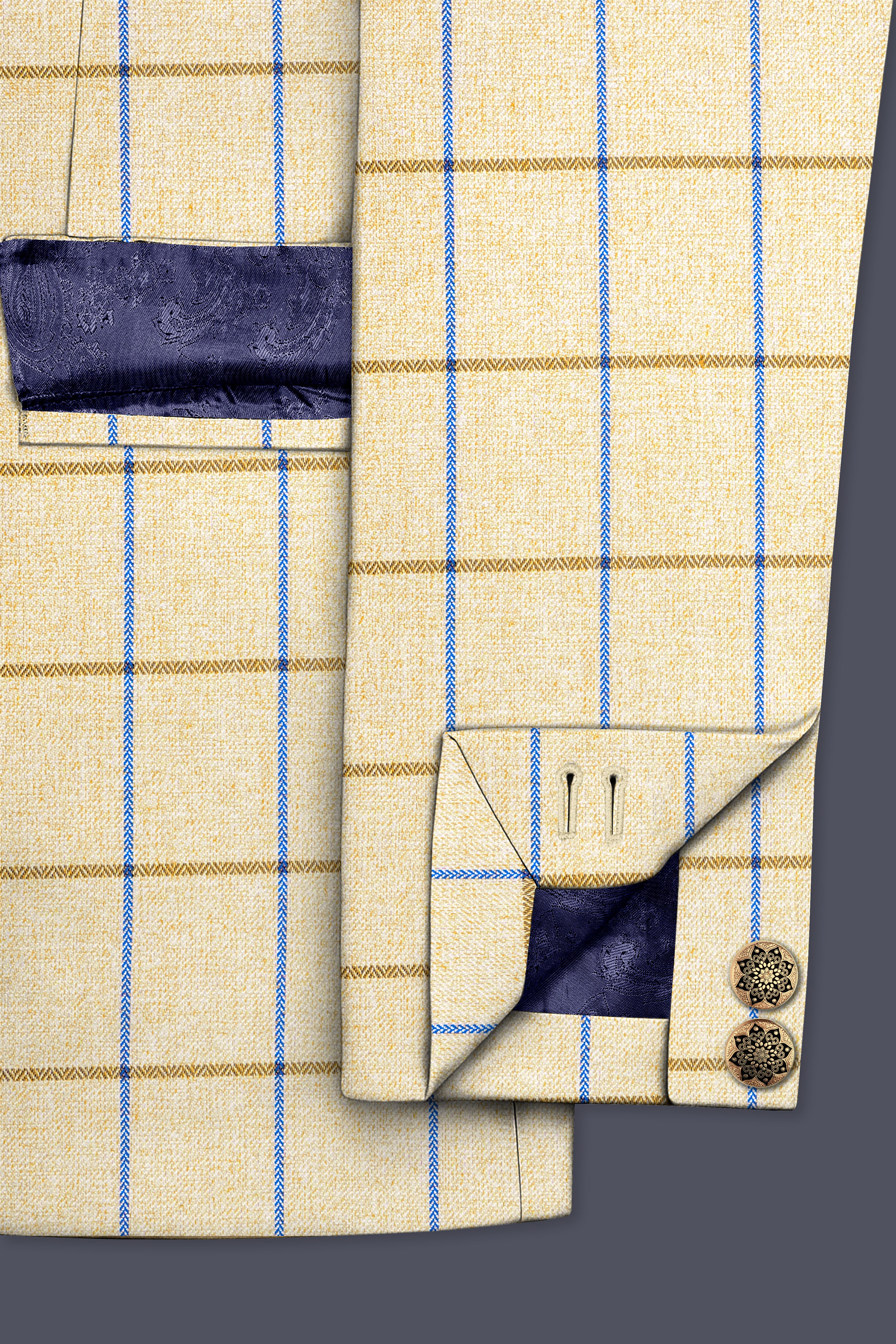 Mushroom Light Brown Checkered Bandhgala Blazer