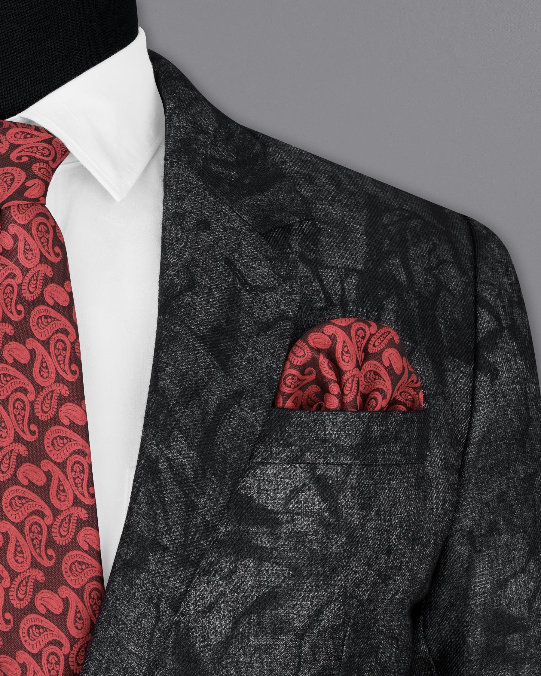 Flint Gray and Jade Black Textured Single Breasted Designer Blazer