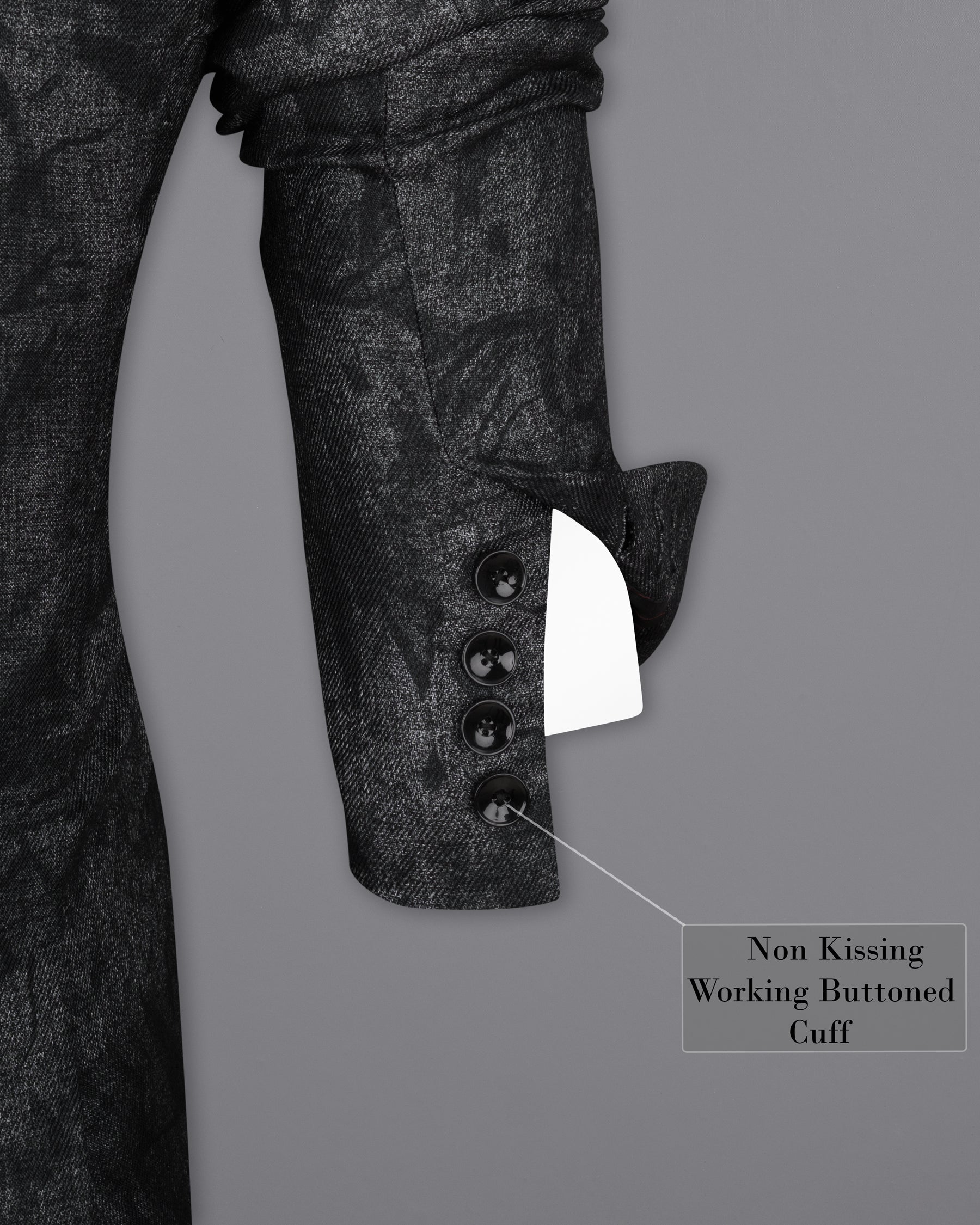 Flint Gray and Jade Black Textured Single Breasted Designer Blazer