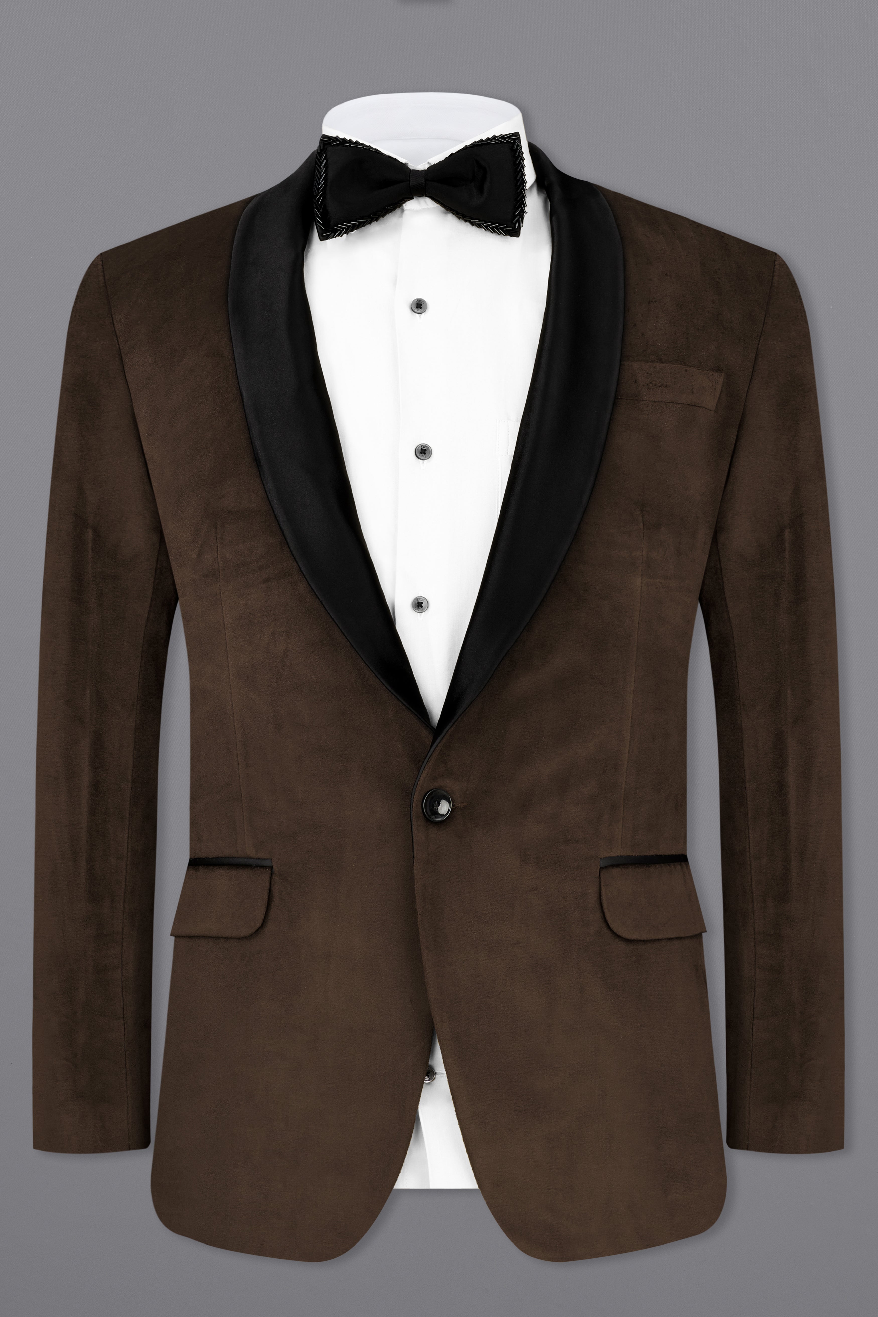 Birch Dark Brown Velvet Tuxedo Designer Blazer