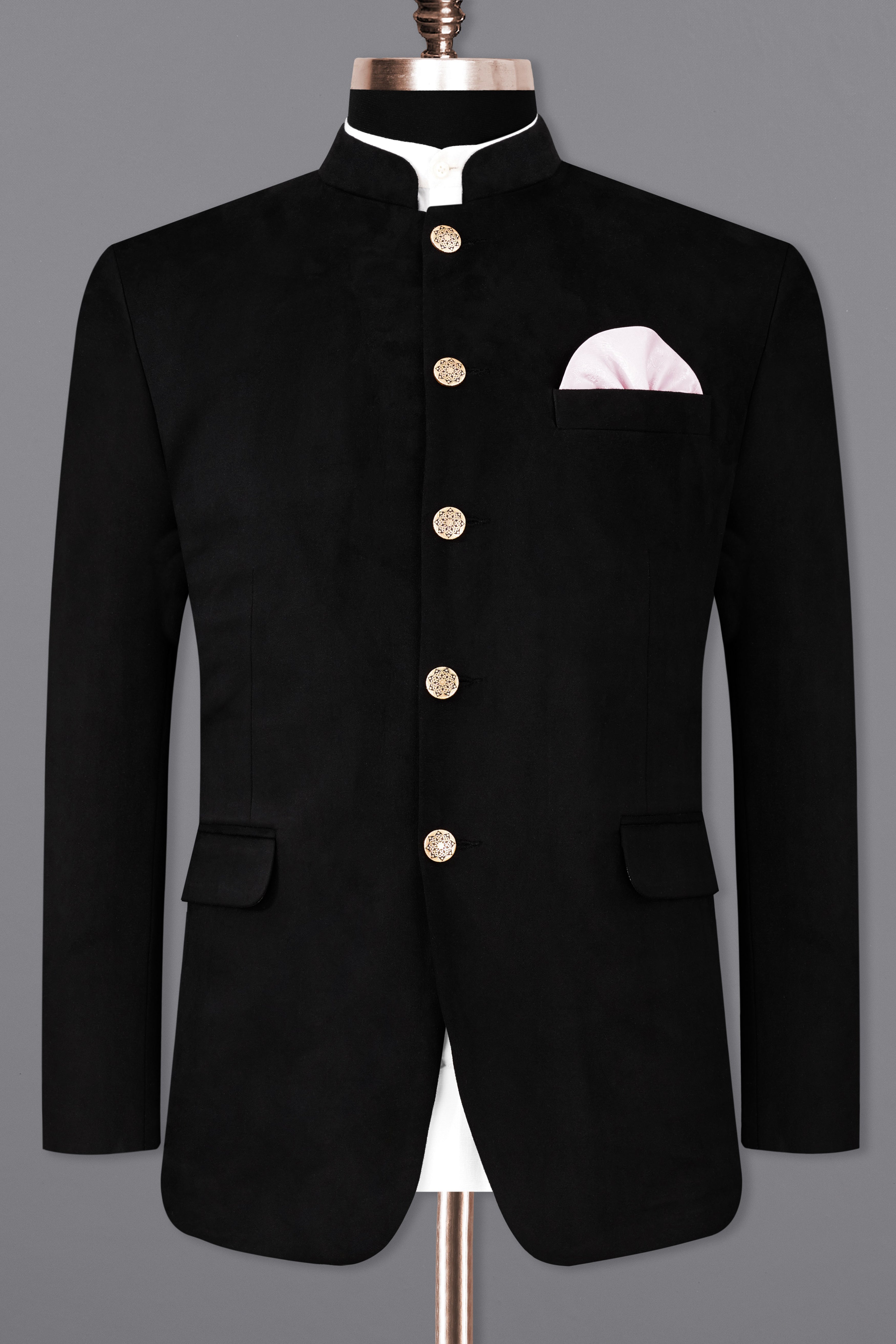 Jade Black Bandhgala Velvet Designer Blazer