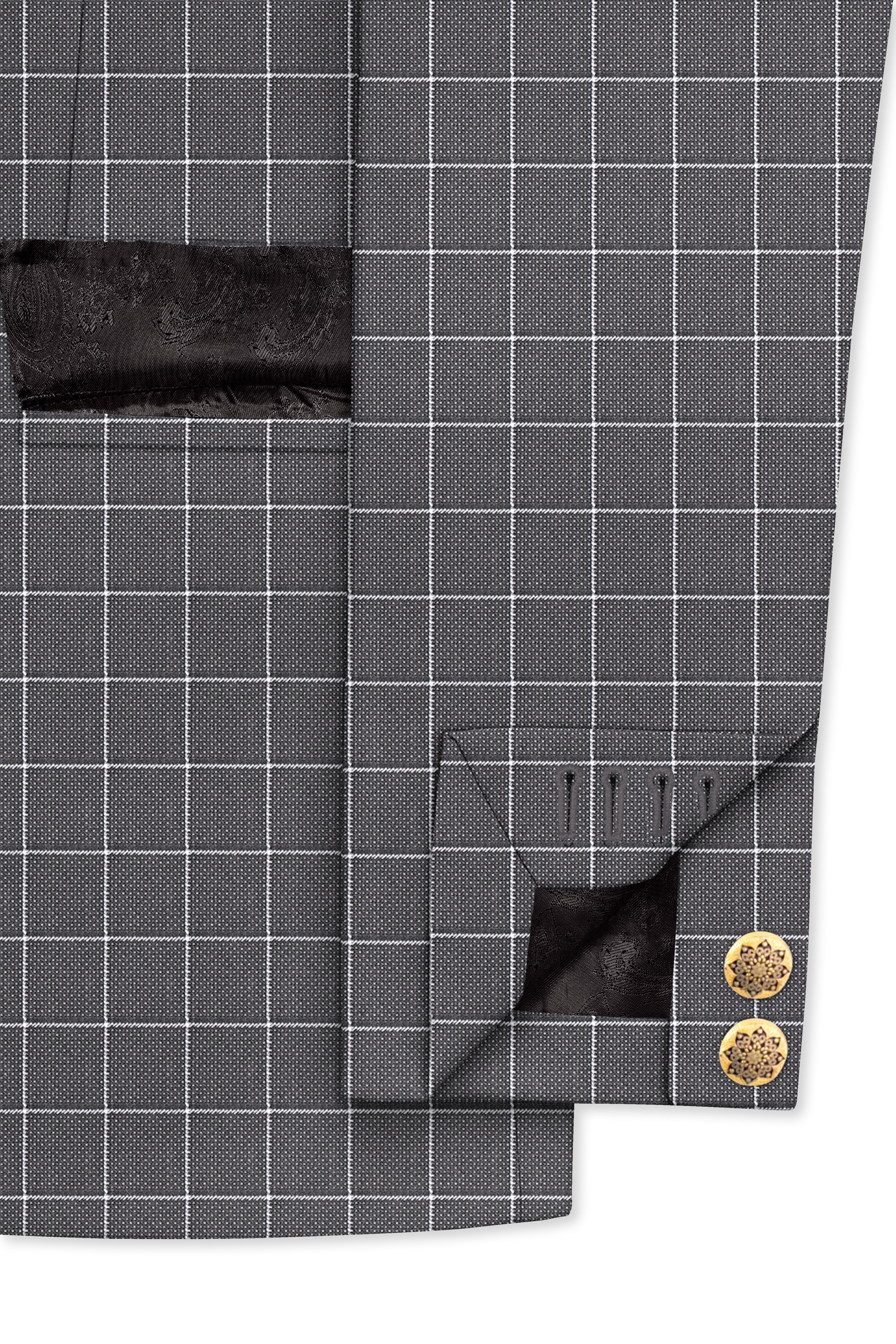 Mortar Gray Checkered Cross Placket Bandhgala Blazer