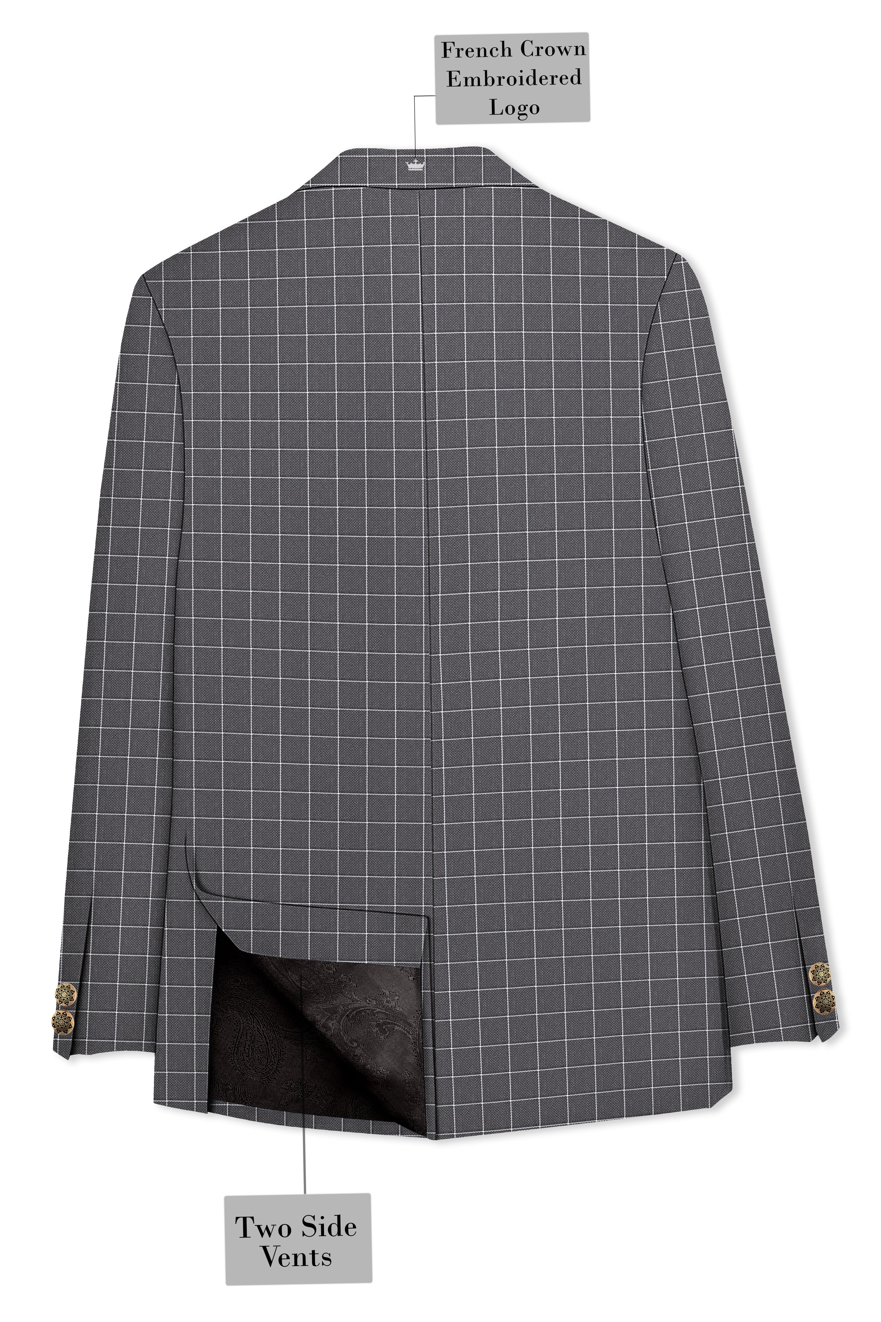 Mortar Gray Checkered Cross Placket Bandhgala Blazer