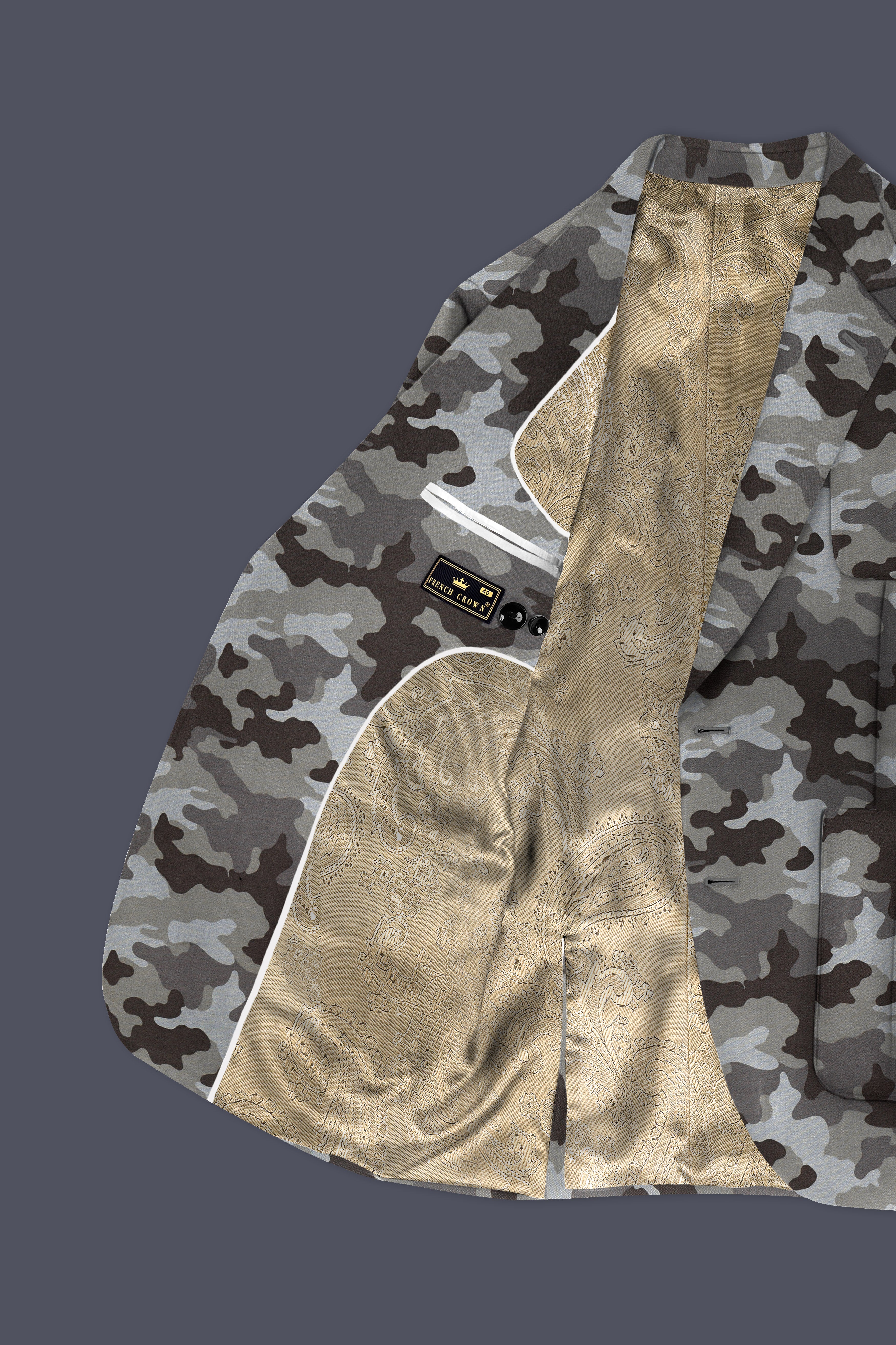 Gravel Gray with Iridium Brown Camouflage Premium Cotton Designer Sports Blazer