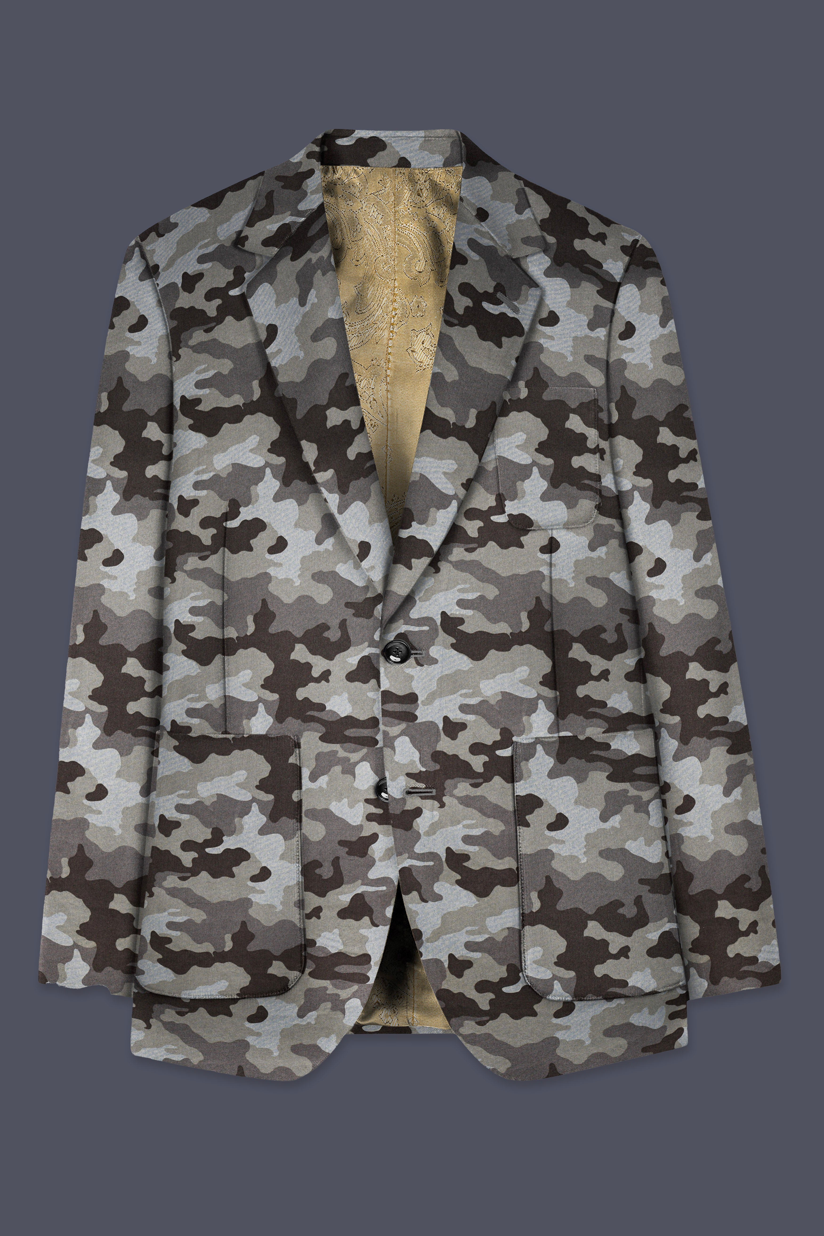 Gravel Gray with Iridium Brown Camouflage Premium Cotton Designer Sports Blazer