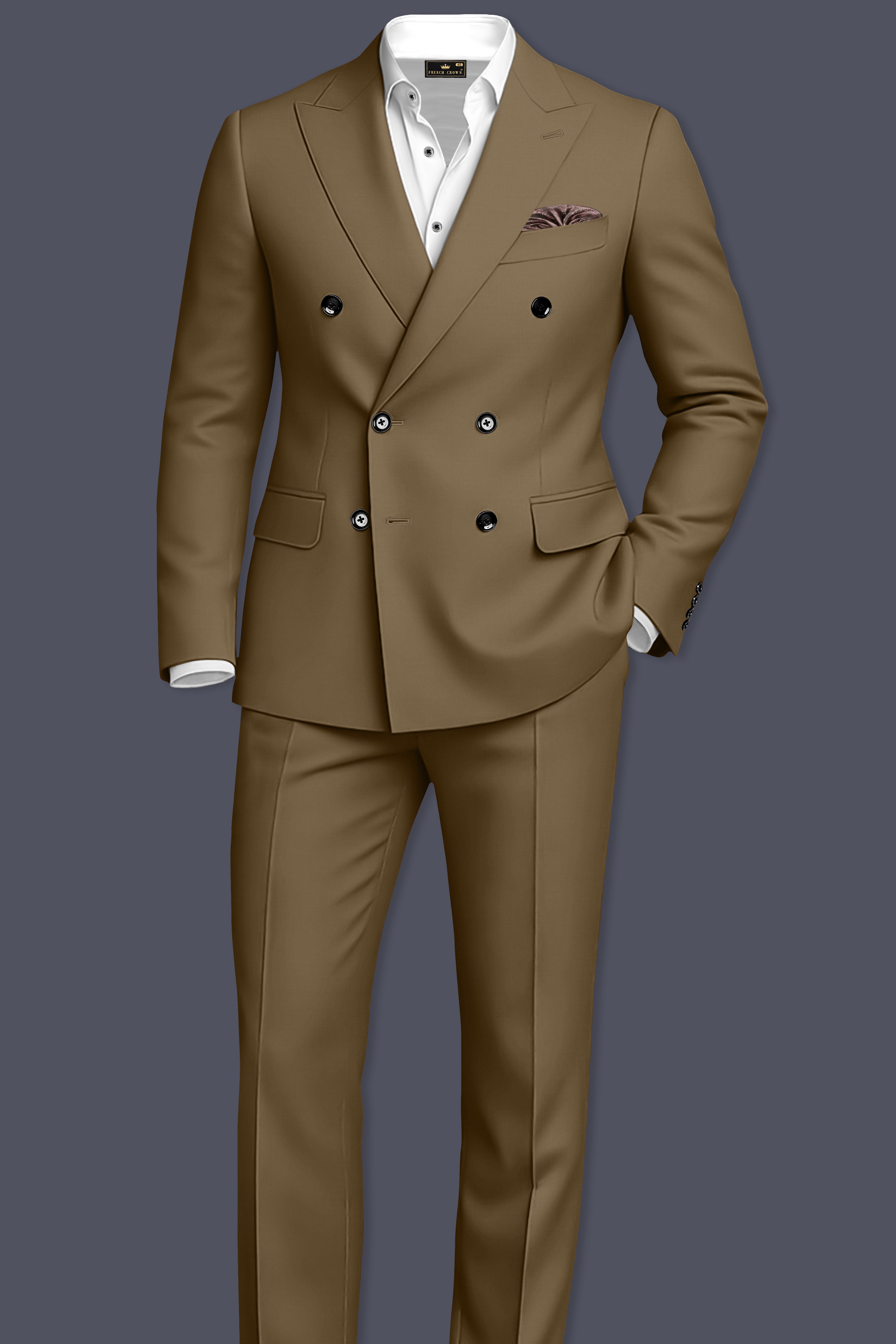 Khaki Brown Double Breasted Blazer