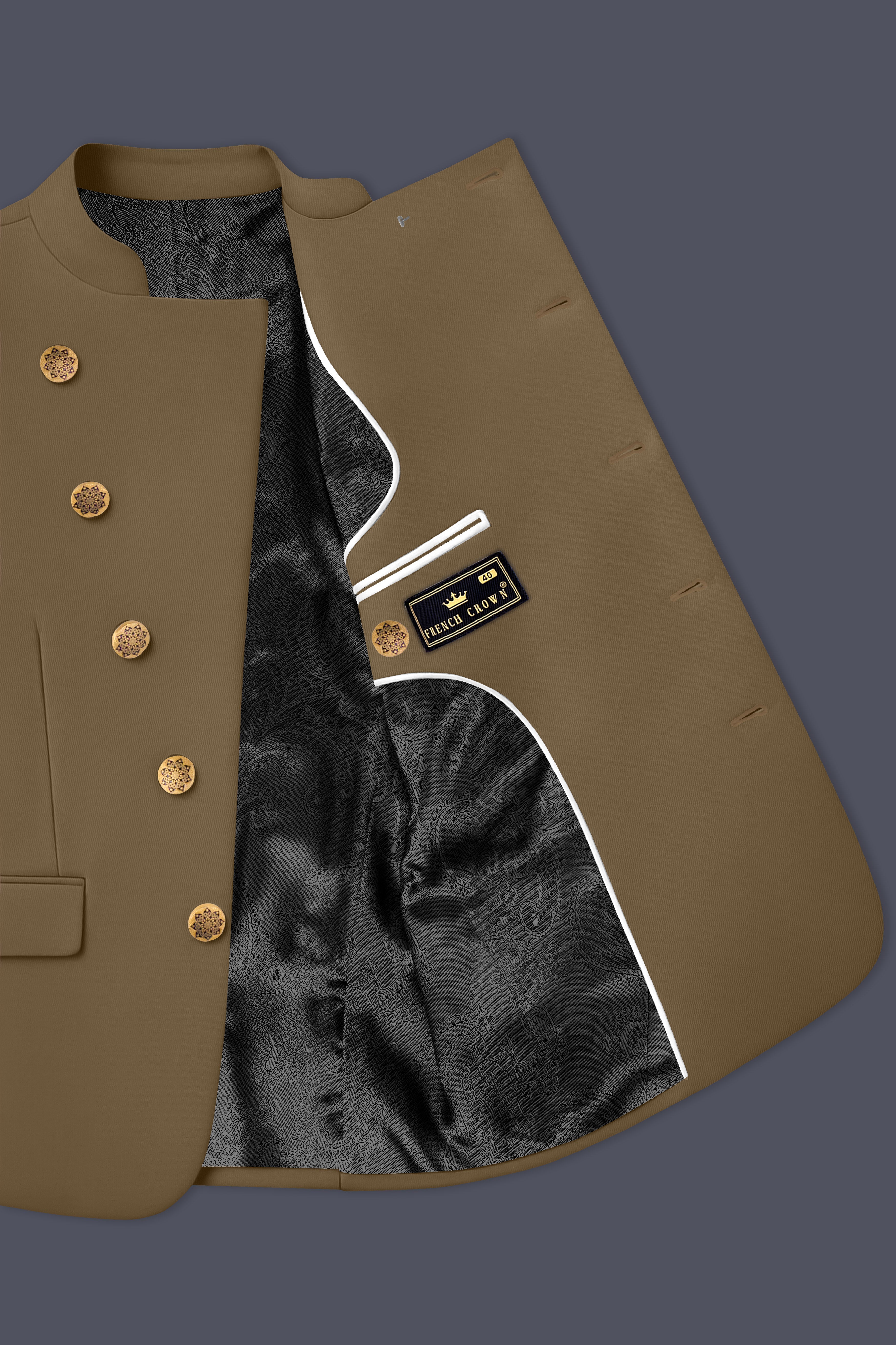 Khaki Brown Cross Placket Bandhgala Blazer