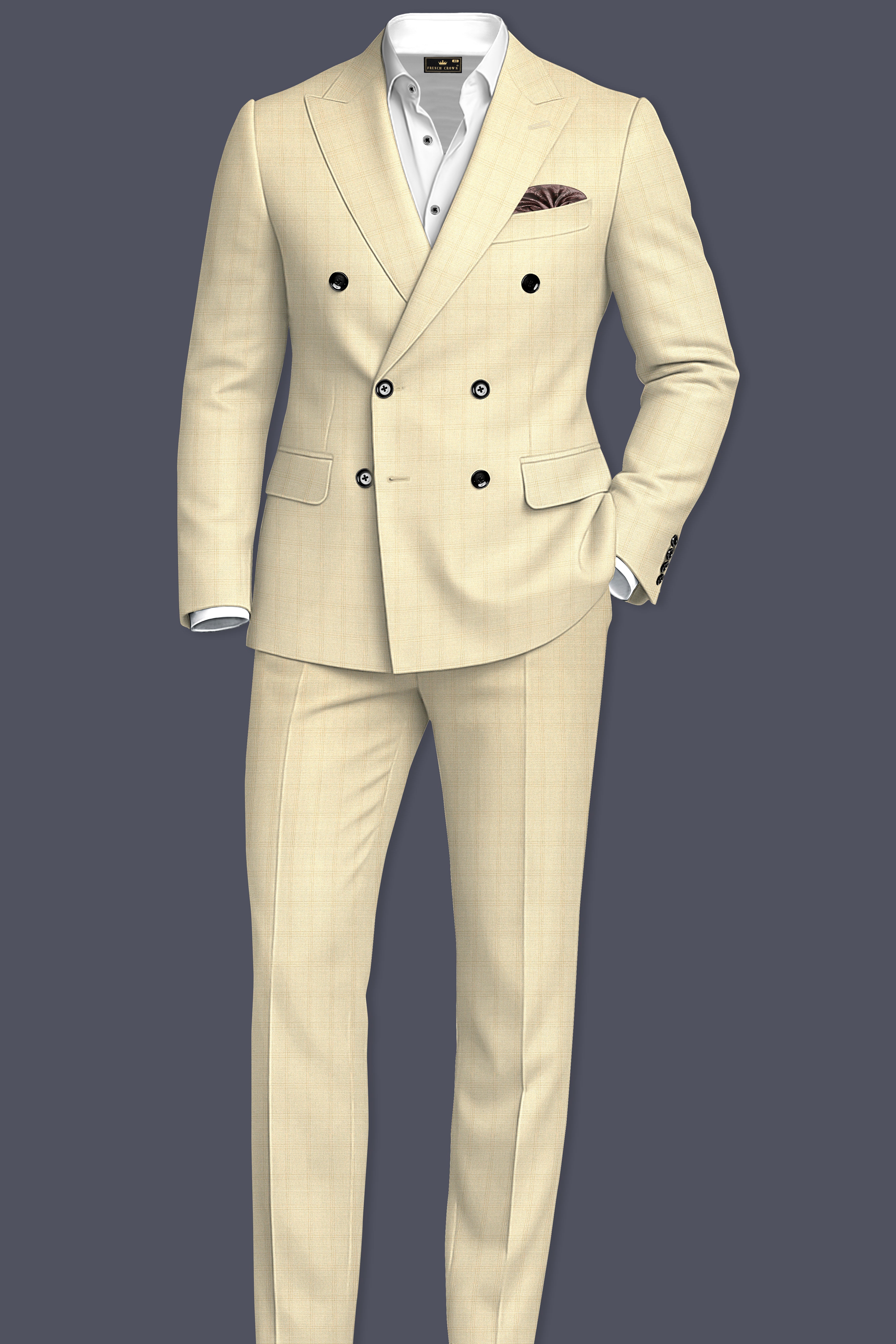 Calm Shell Brown Subtle Plaid Double Breasted Blazer